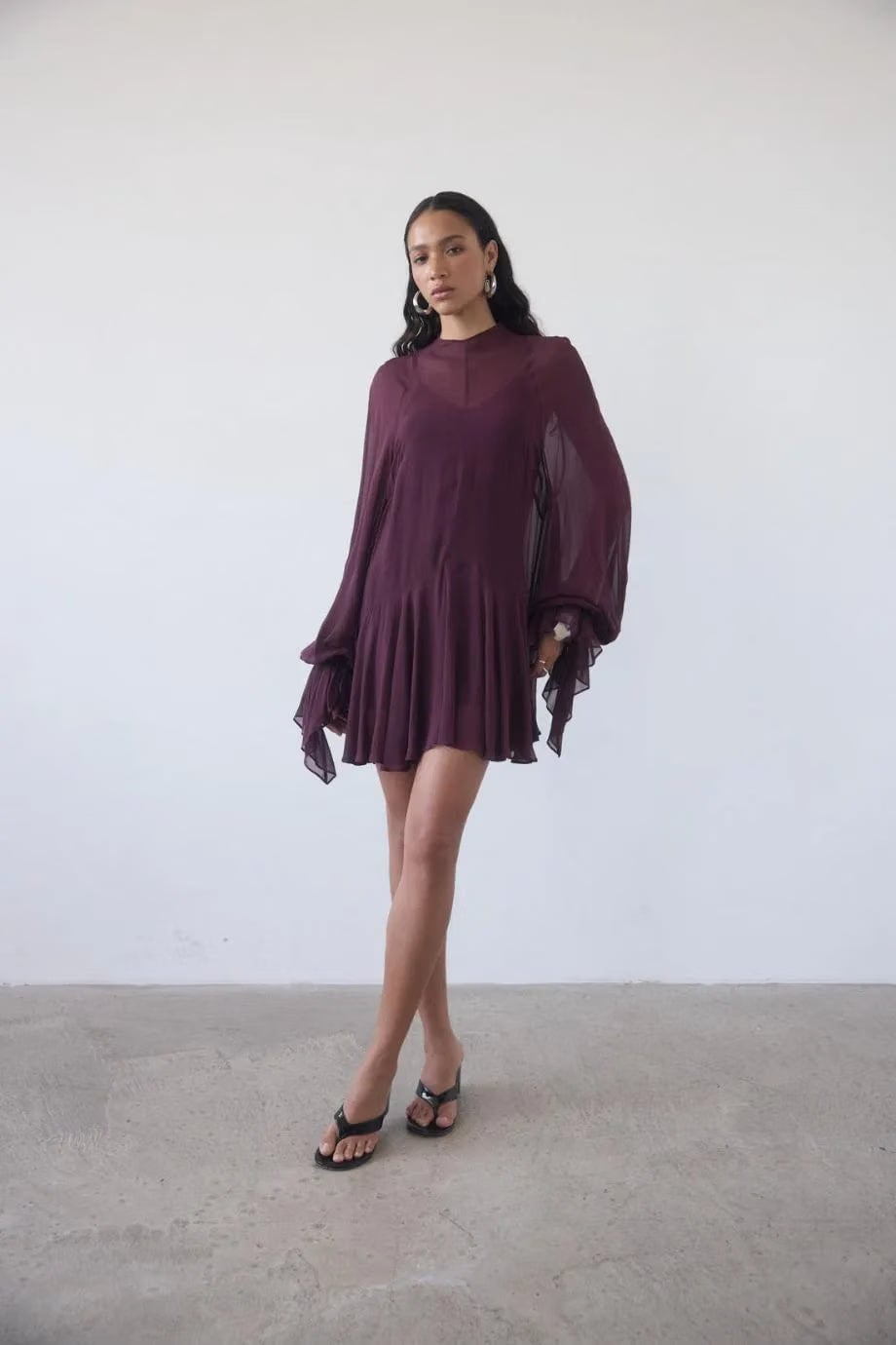 De La Vali Terran High Neck Mini Dress in Burgundy