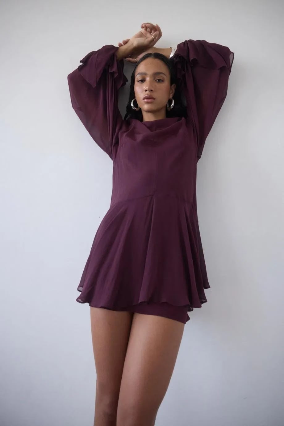 De La Vali Terran High Neck Mini Dress in Burgundy