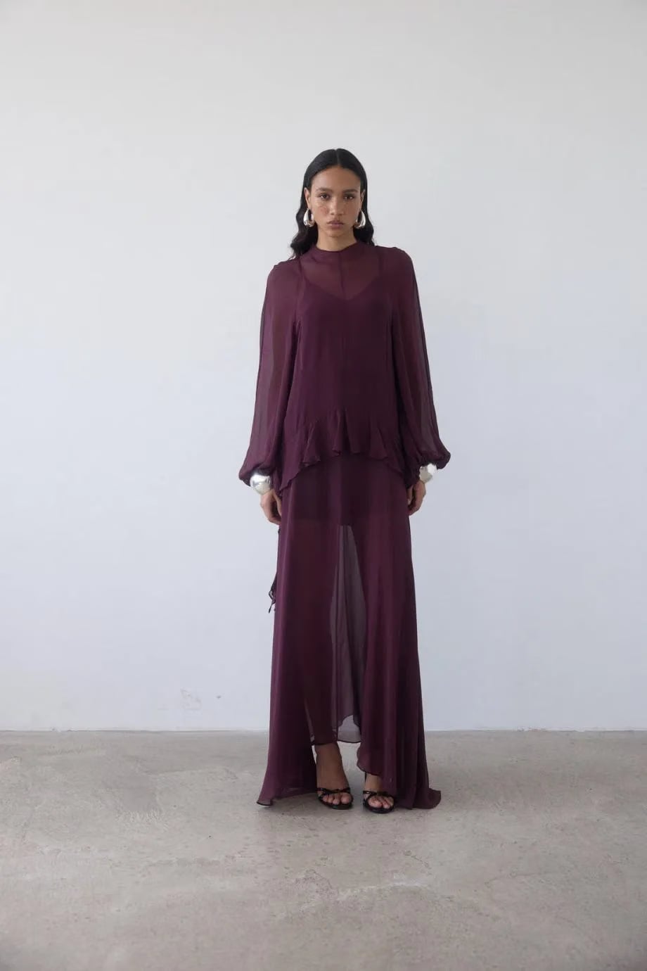 De La Vali Terran High Neck Maxi Dress in Burgundy