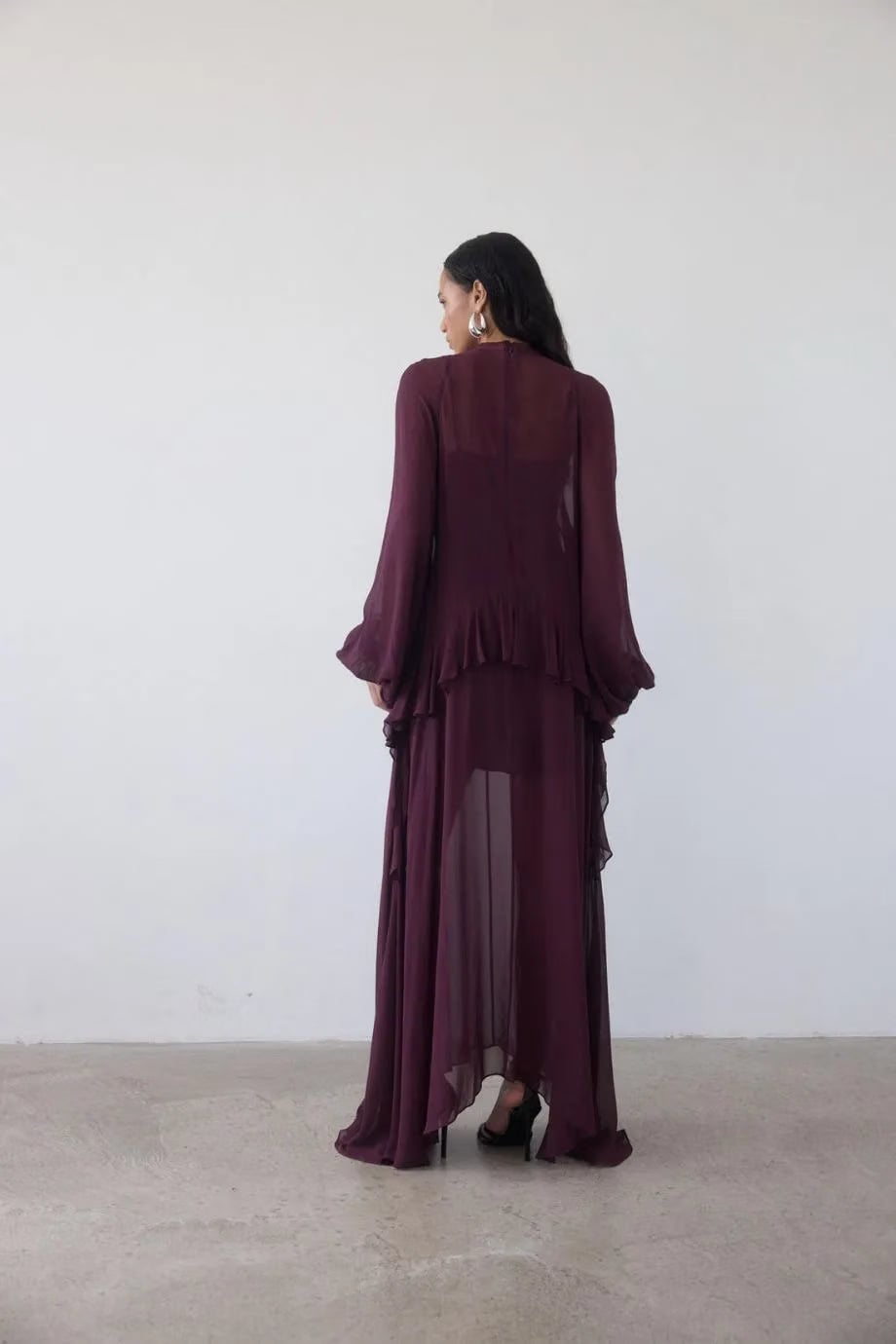 De La Vali Terran High Neck Maxi Dress in Burgundy