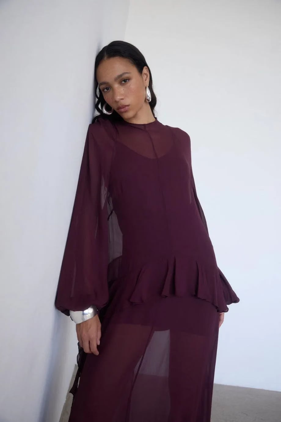 De La Vali Terran High Neck Maxi Dress in Burgundy