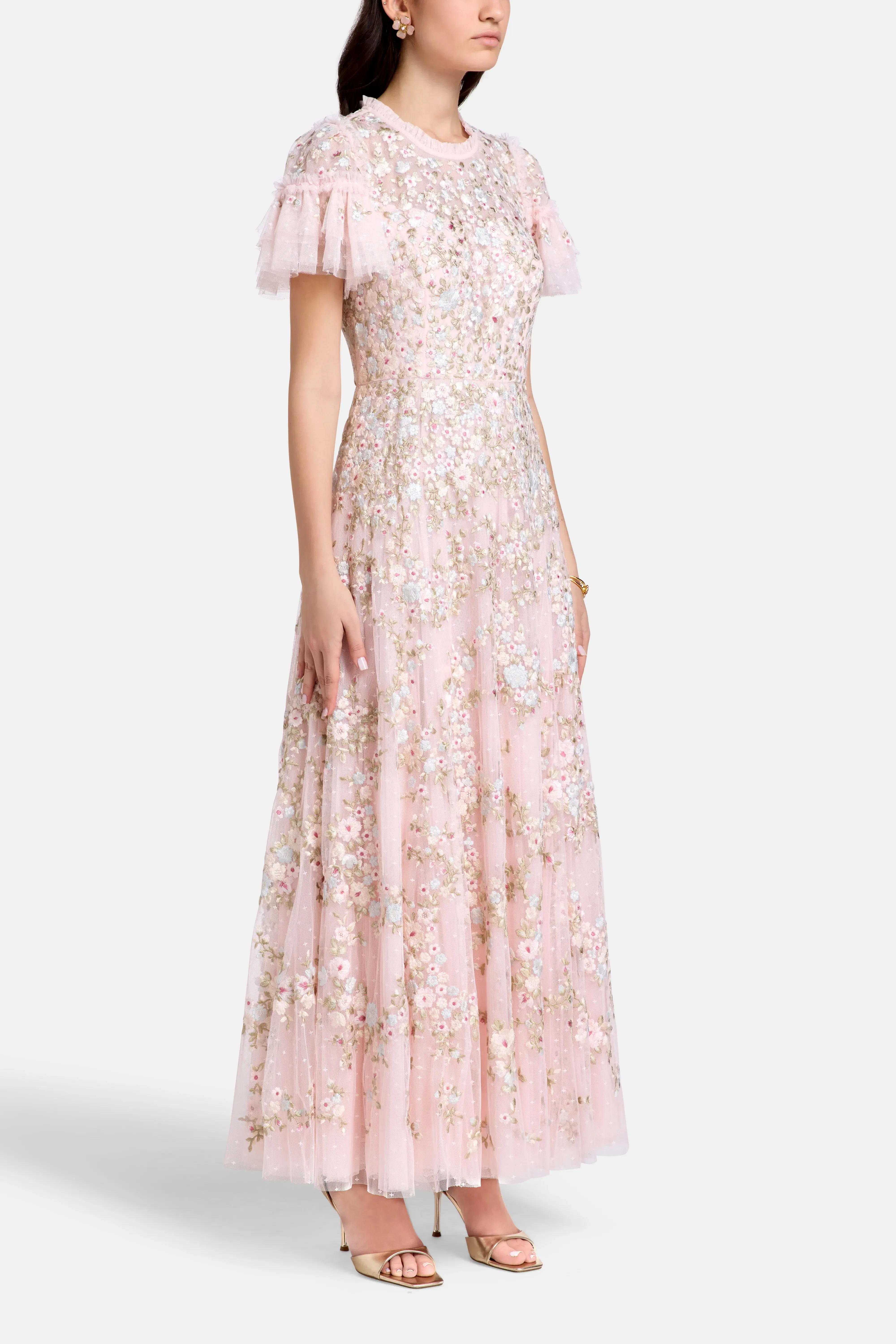 Needle & Thread Lunaria Wreath Floral Evening Dress in Pink