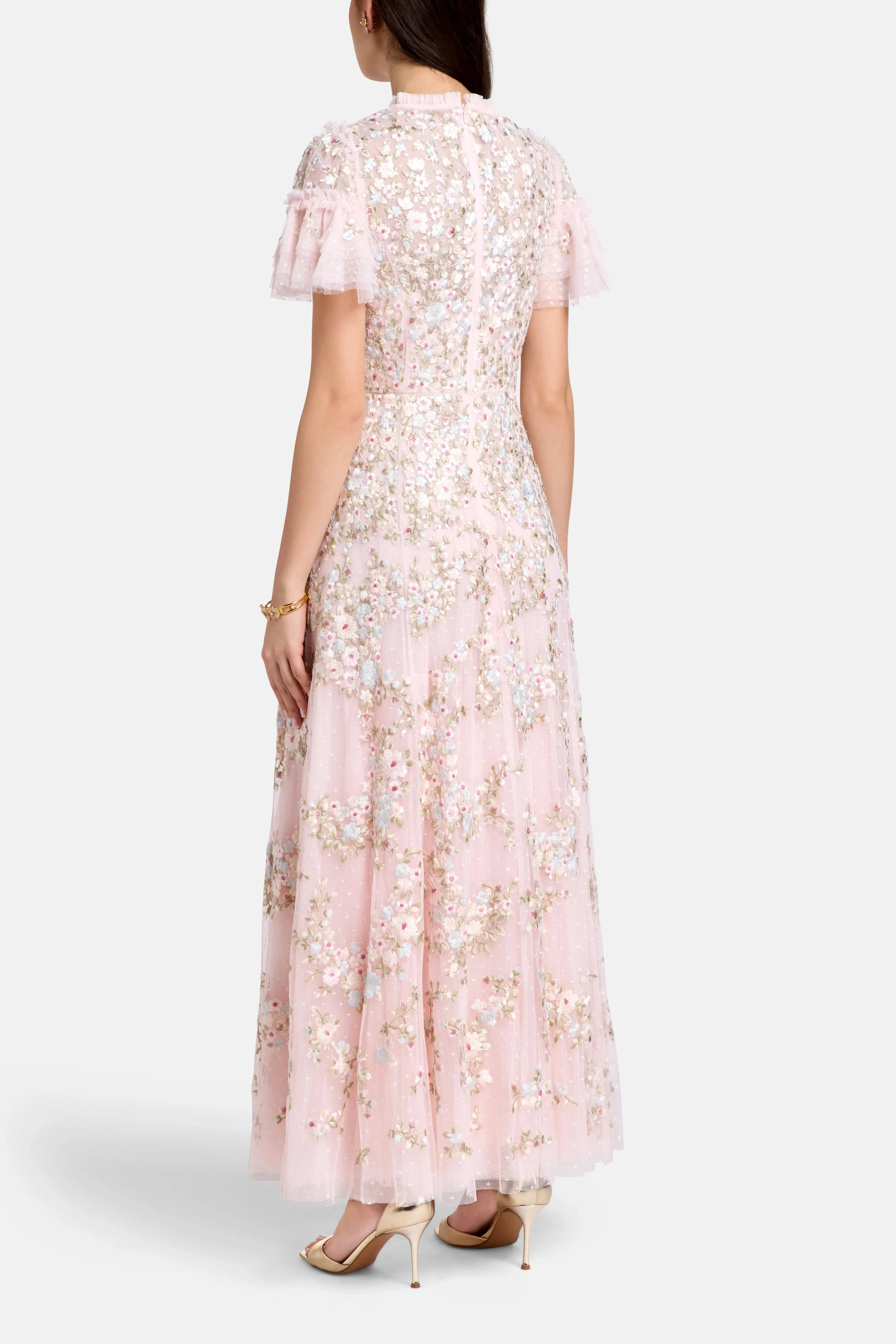 Needle & Thread Lunaria Wreath Floral Evening Dress in Pink
