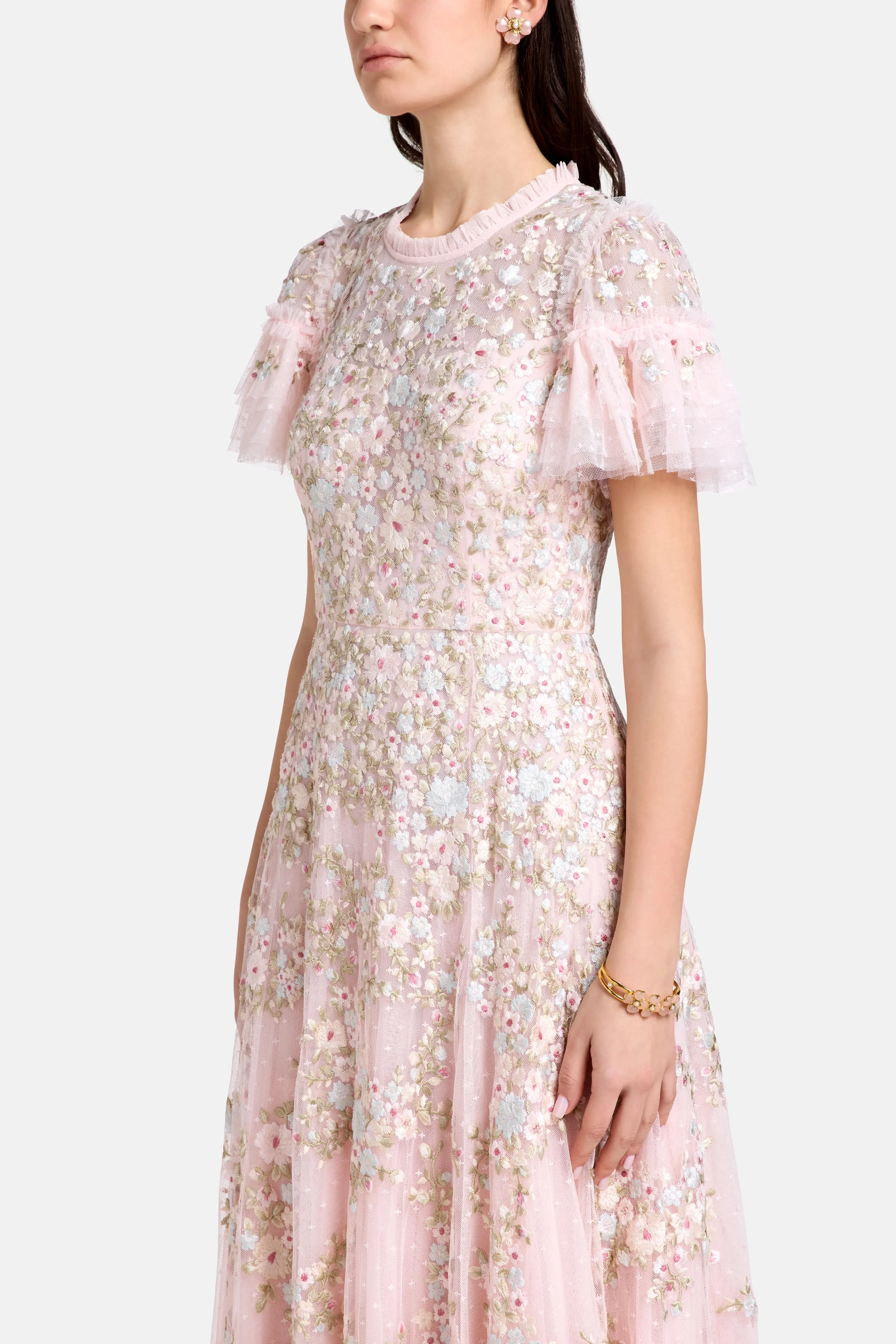 Needle & Thread Lunaria Wreath Floral Evening Dress in Pink