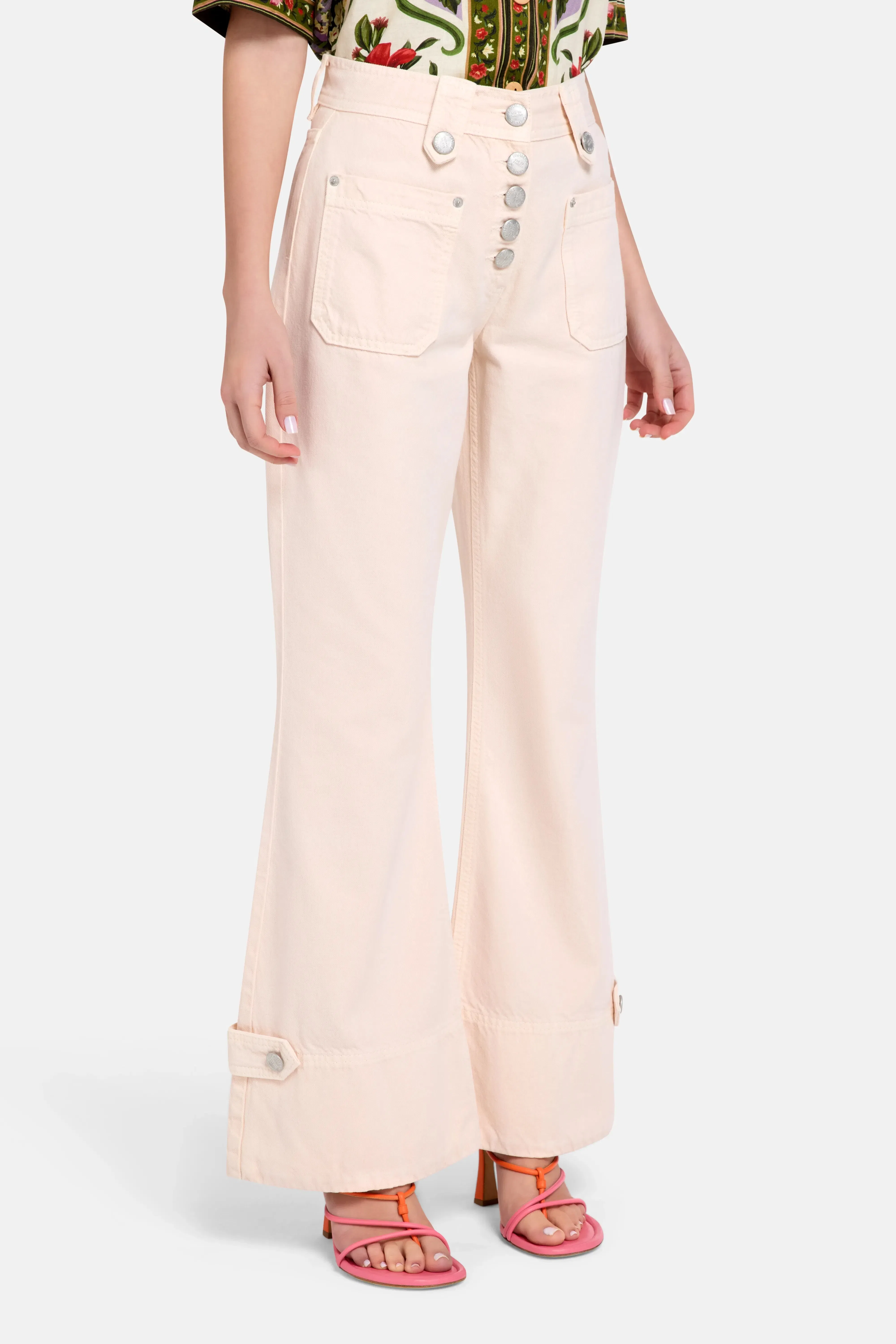 FARM Rio High Waisted Cotton Flared Pants in Pink