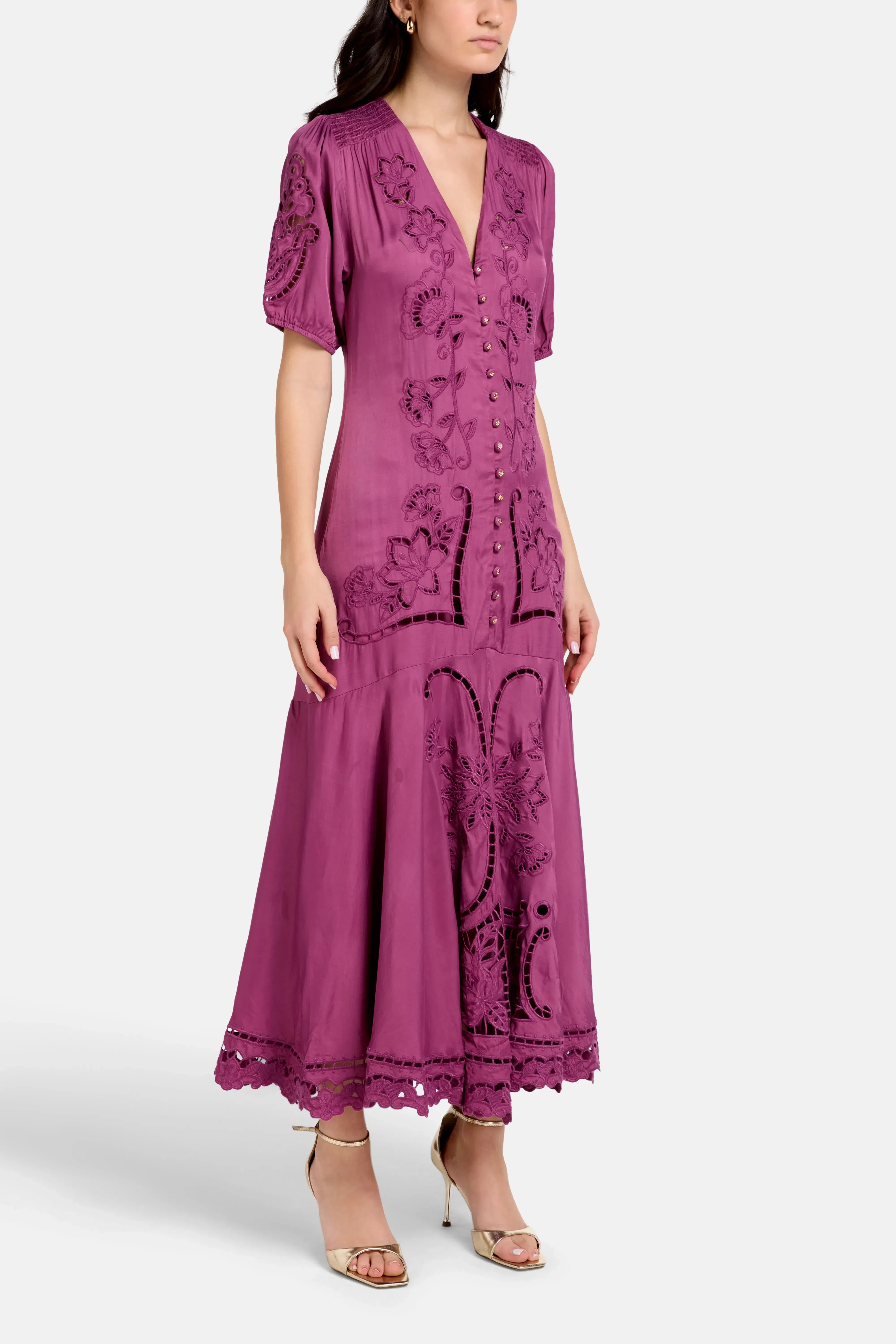 FARM Rio Richilieu V Neck Maxi Dress in Pink