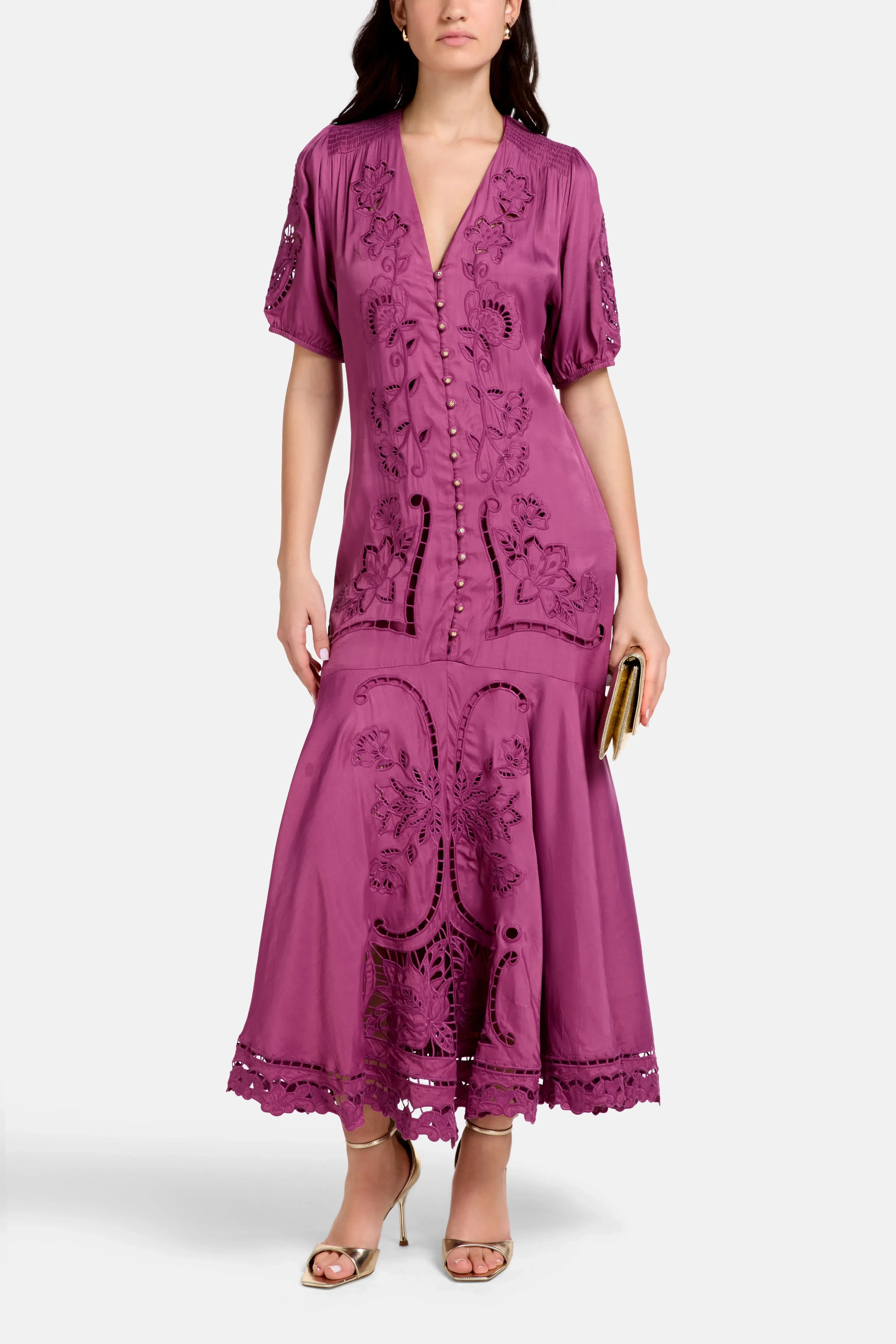 FARM Rio Richilieu V Neck Maxi Dress in Pink