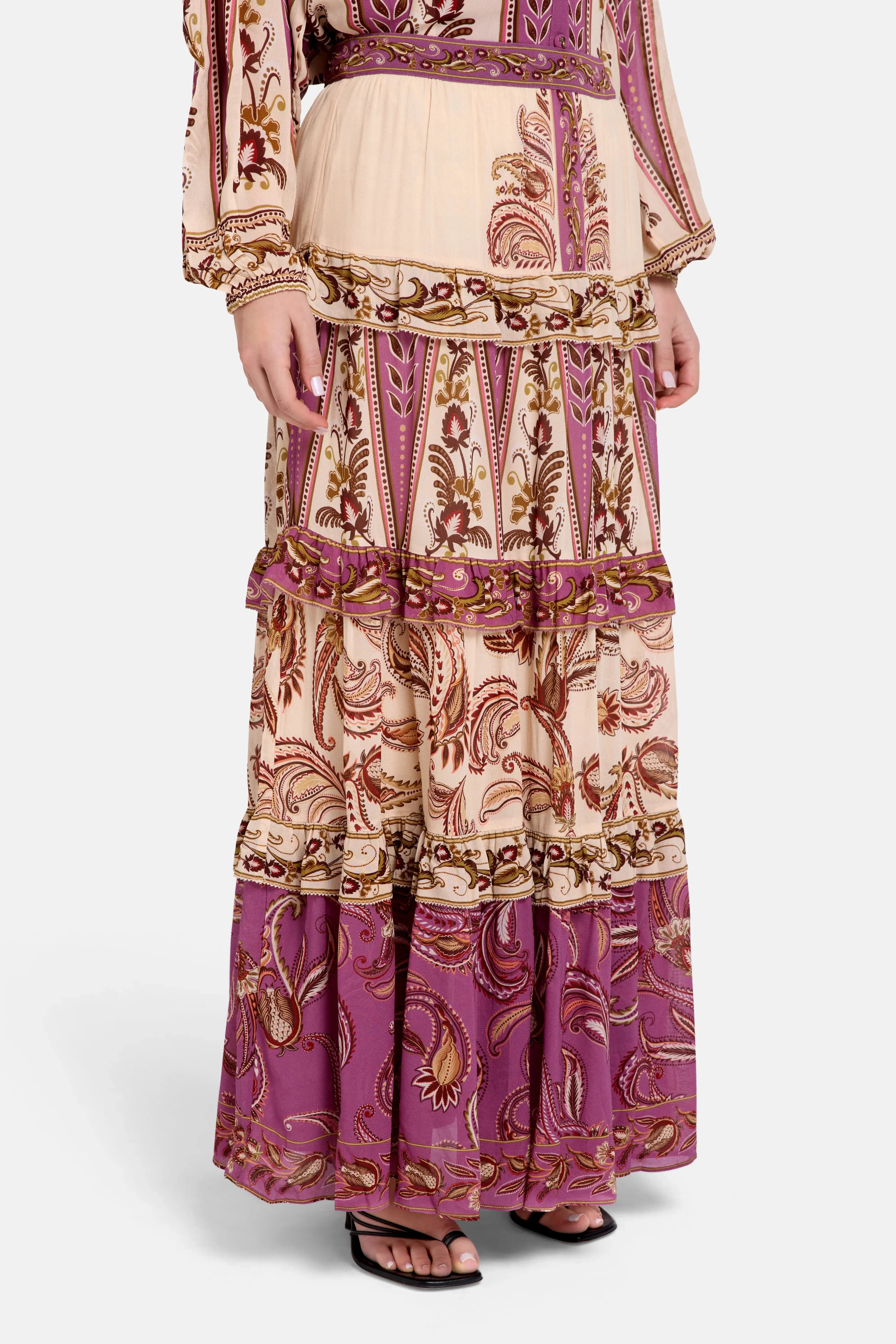 FARM Rio Delicate Ainika Sand Ruffles Maxi Skirt in Brown