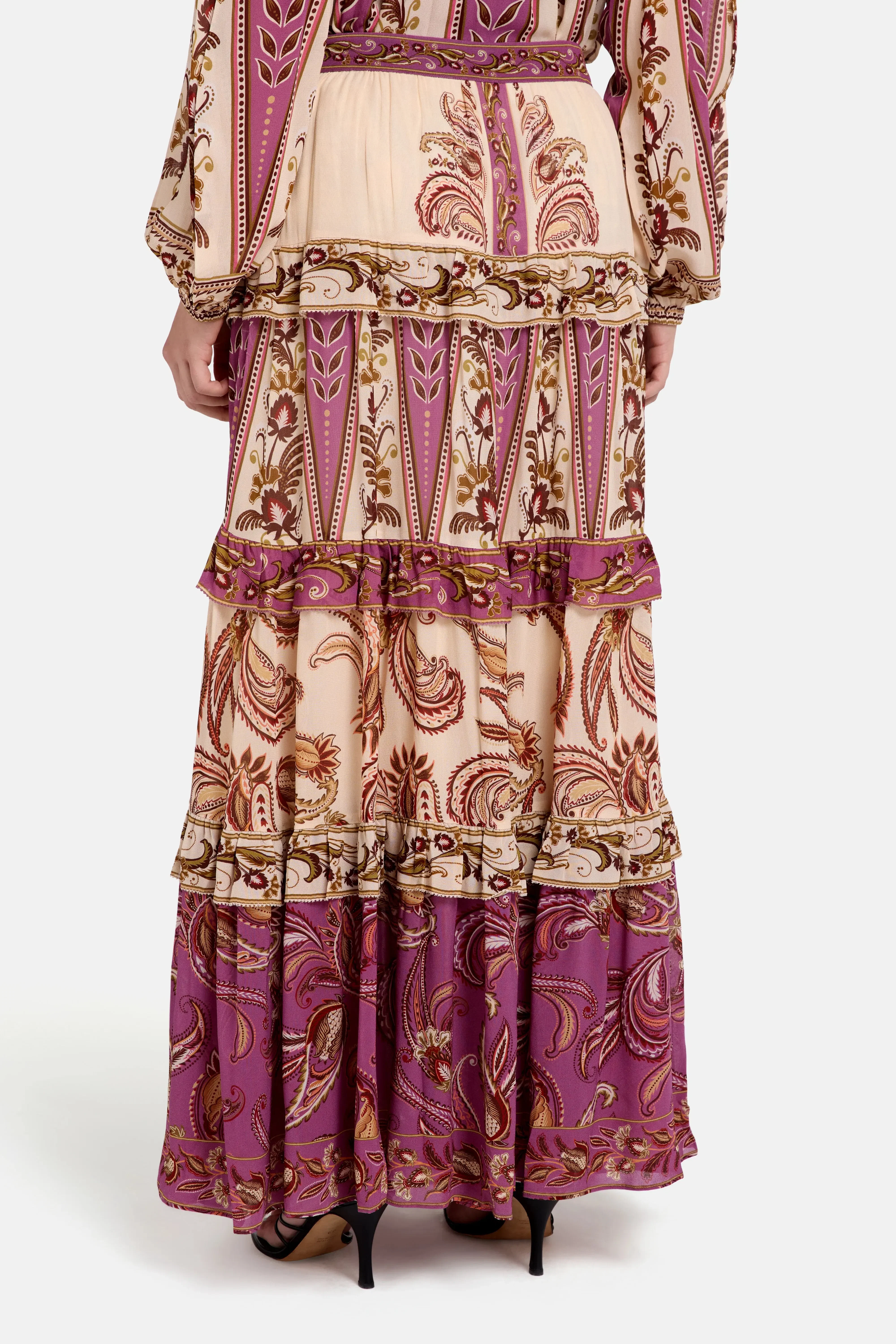 FARM Rio Delicate Ainika Sand Ruffles Maxi Skirt in Brown