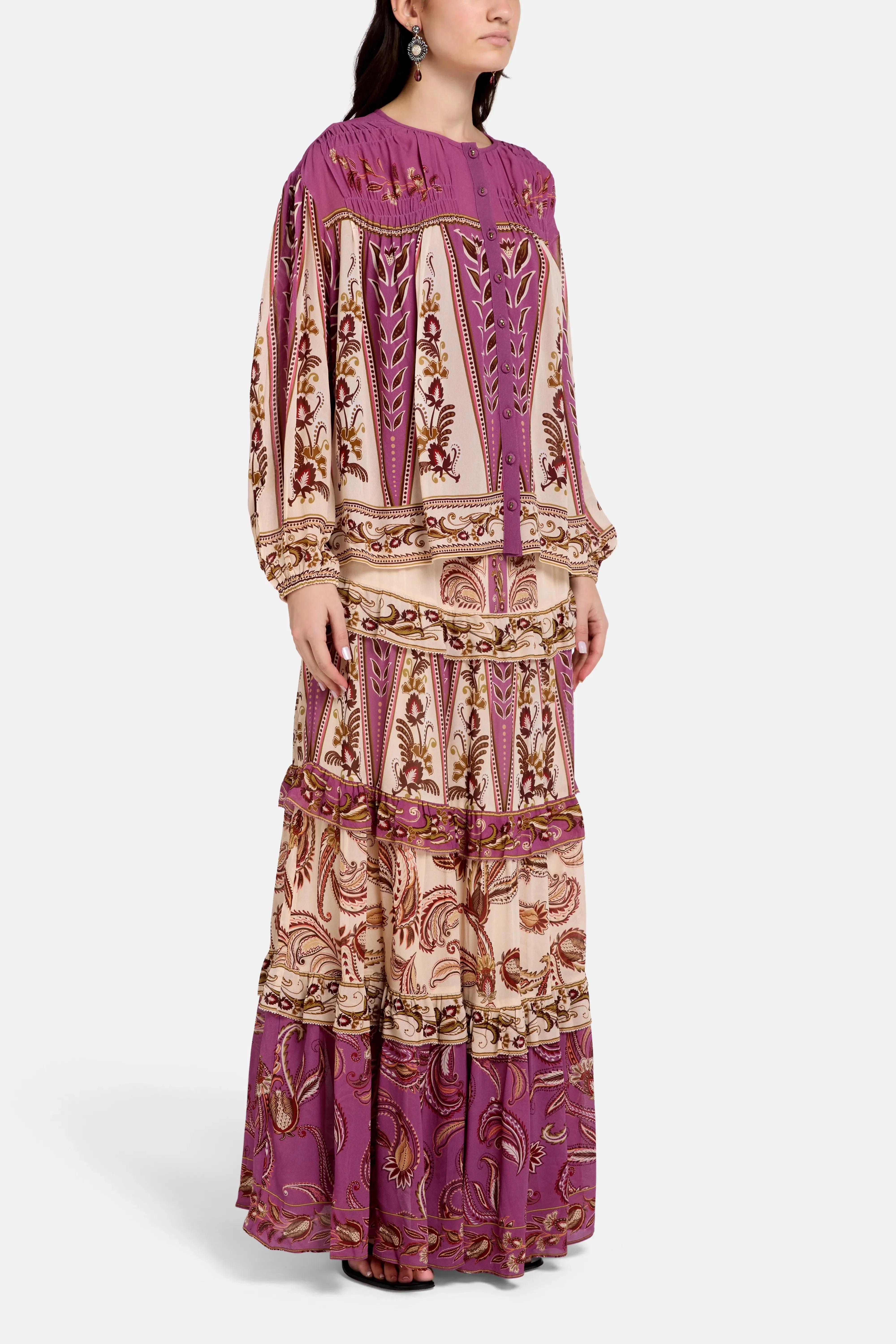 FARM Rio Delicate Ainika Sand Smocking Blouse in Brown