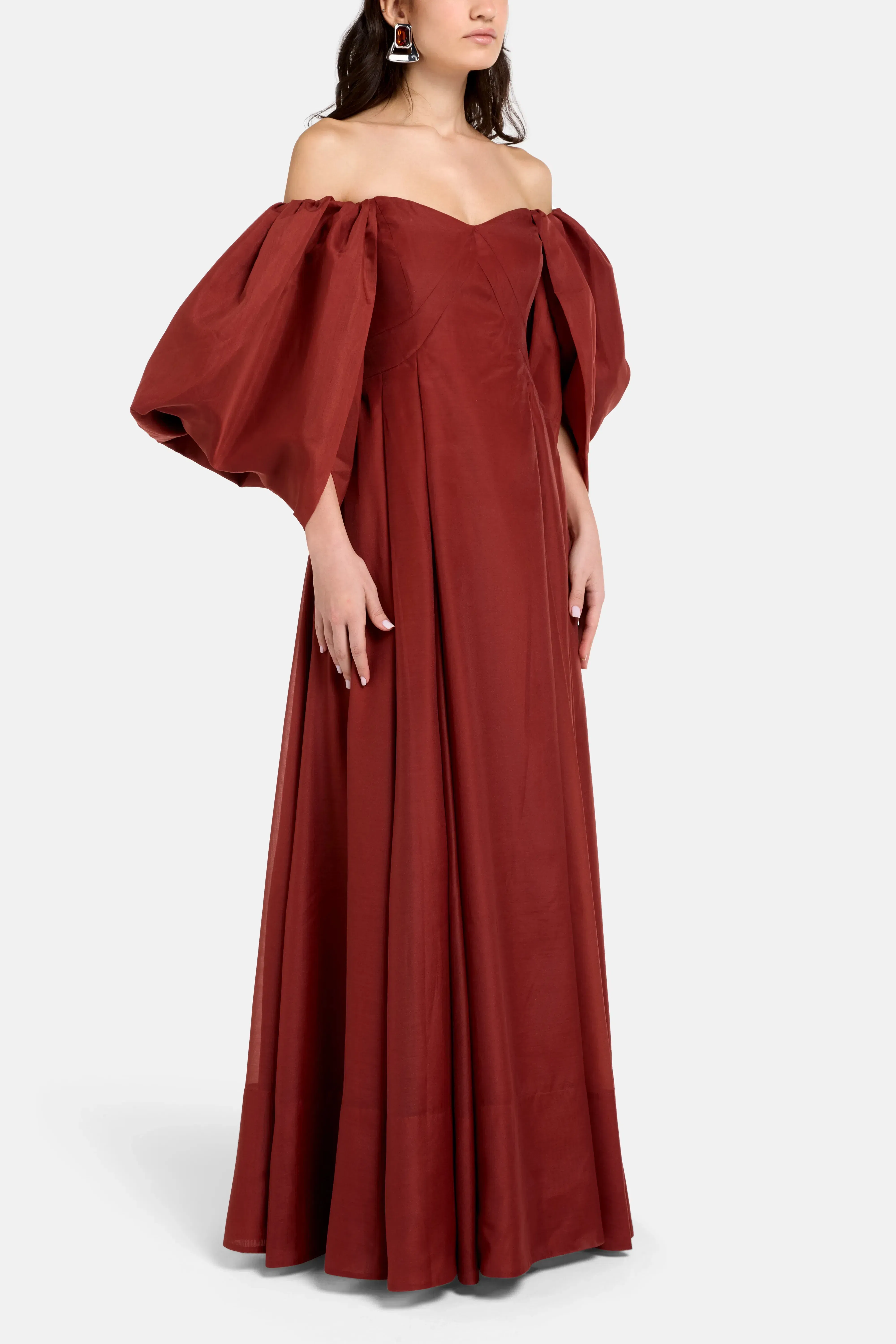 Aje Jardin Off Shoulder Maxi Dress in Brown