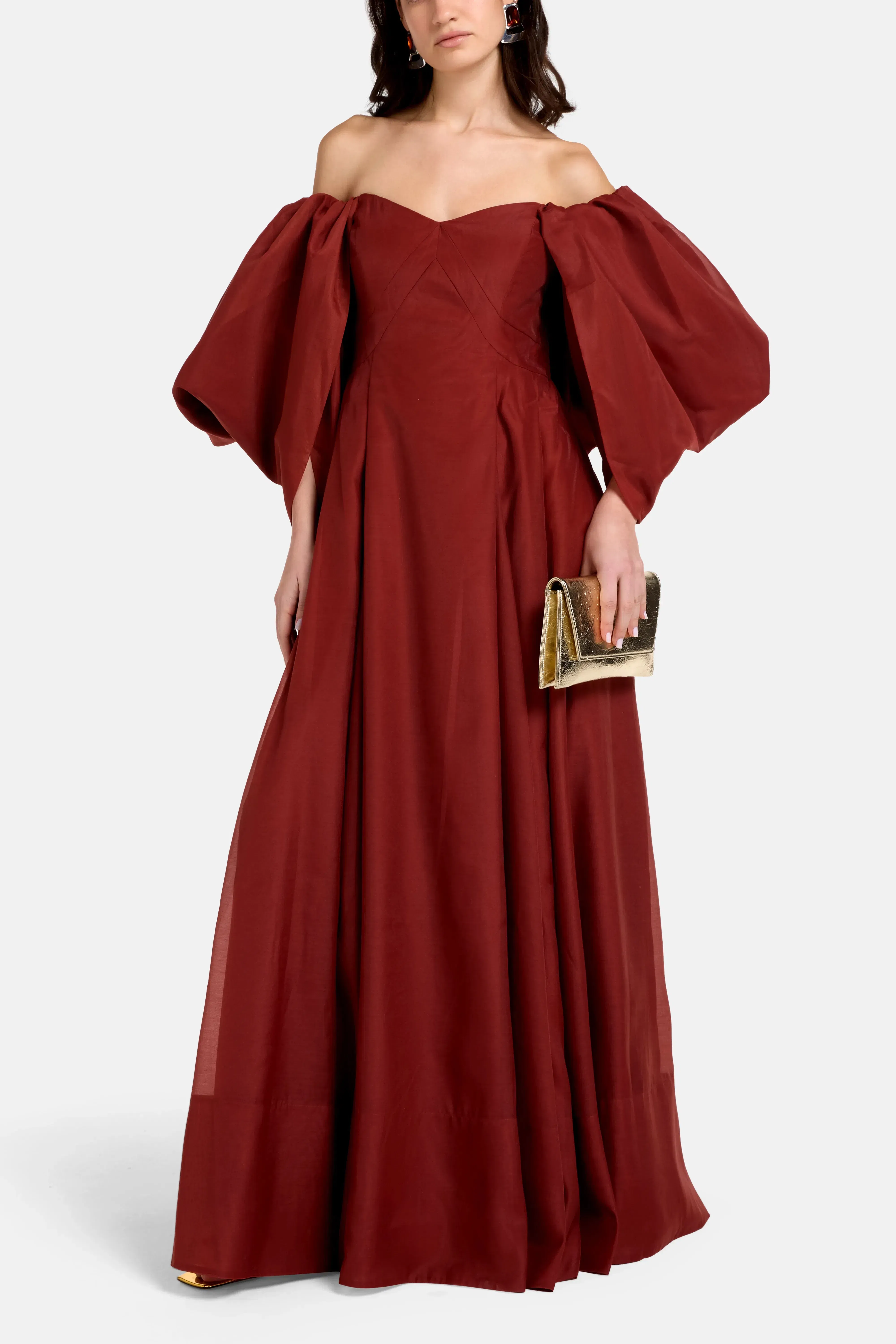 Aje Jardin Off Shoulder Maxi Dress in Brown