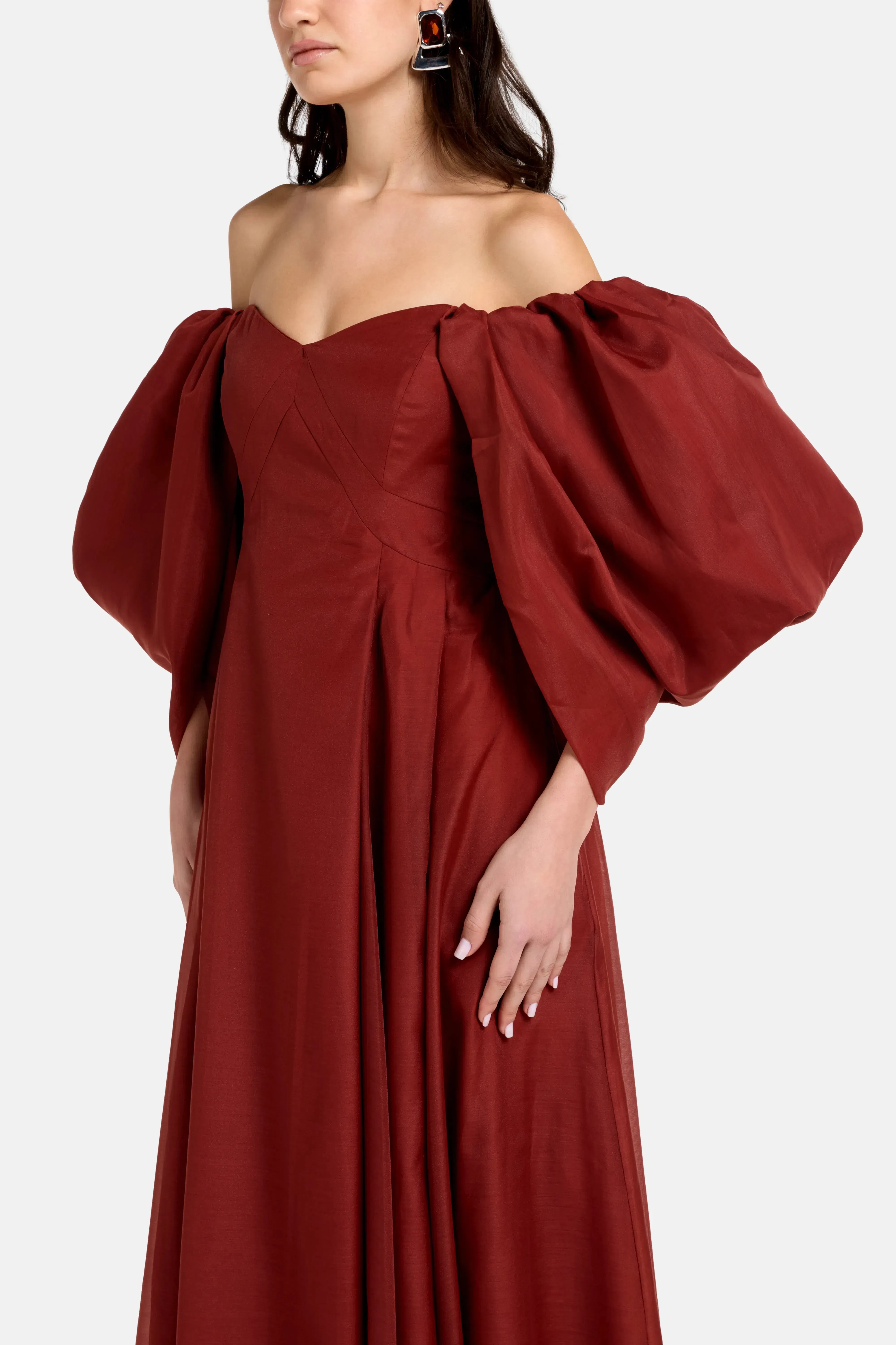 Aje Jardin Off Shoulder Maxi Dress in Brown