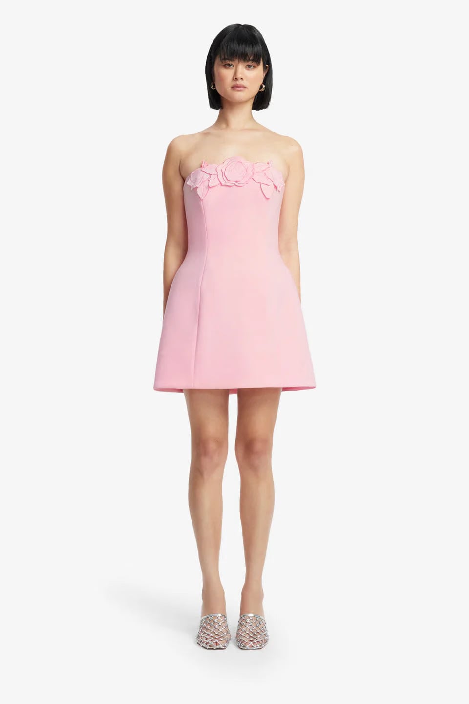 Leo Lin Roselle Applique Bustier Floral Mini Dress in Pink