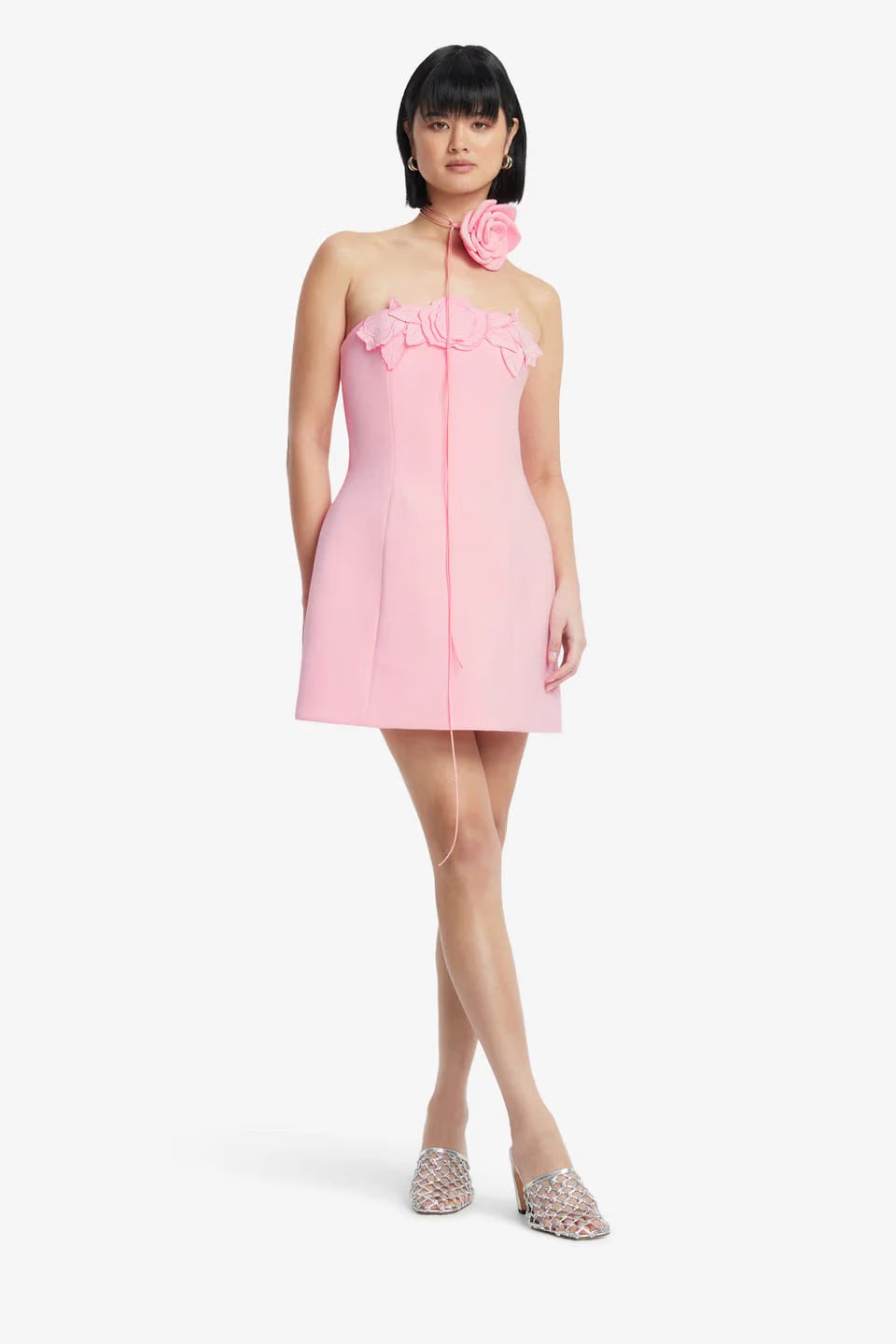 Leo Lin Roselle Applique Bustier Floral Mini Dress in Pink