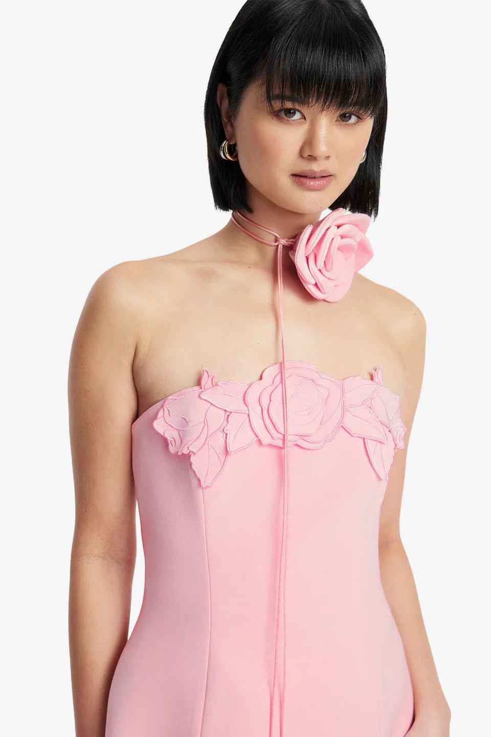 Leo Lin Roselle Applique Bustier Floral Mini Dress in Pink