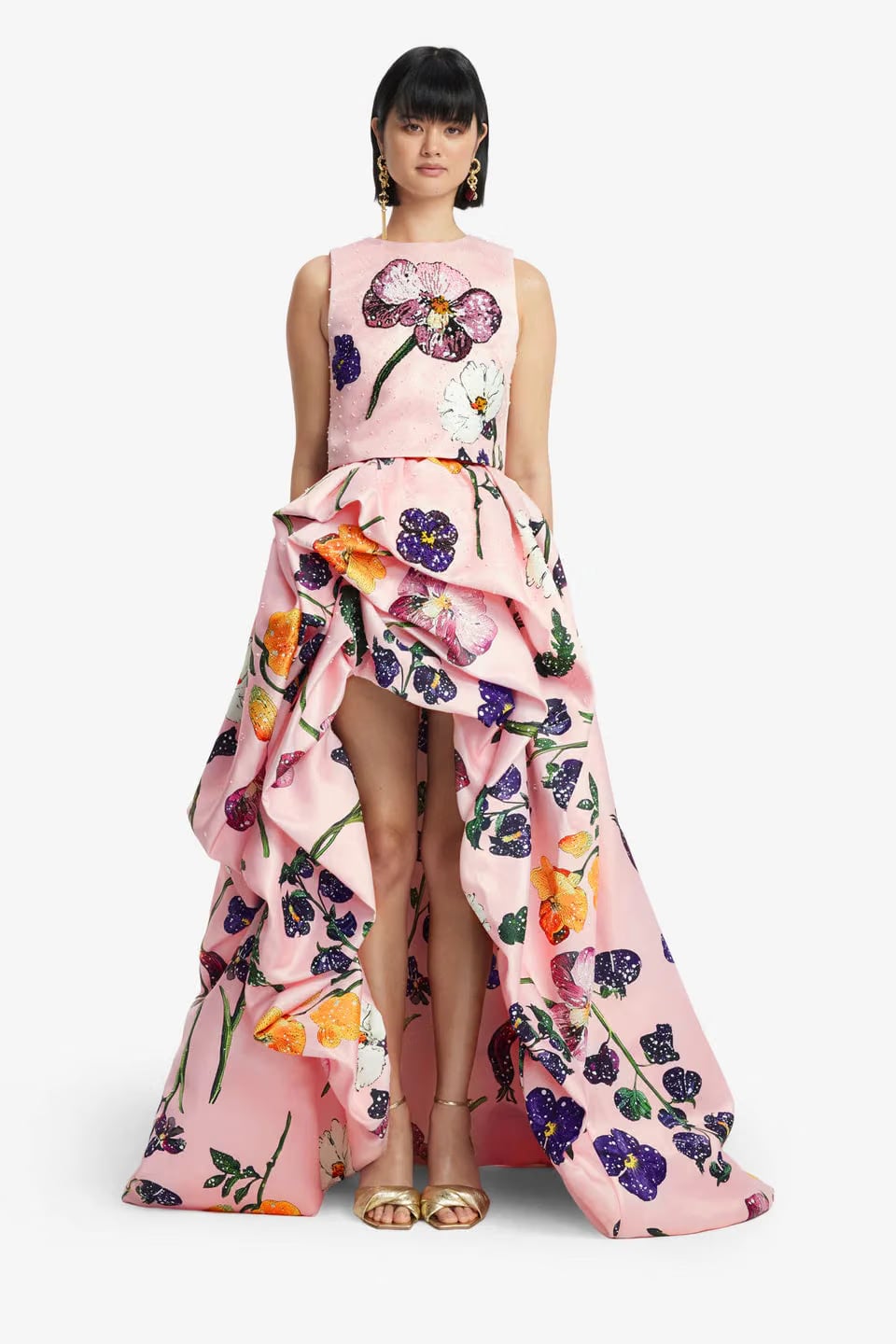 Leo Lin Fiorella Embellished Voluminous Floral Maxi Skirt in Pink