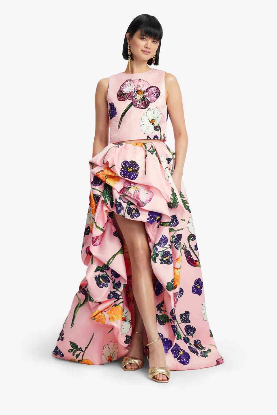 Leo Lin Fiorella Embellished Voluminous Floral Maxi Skirt in Pink