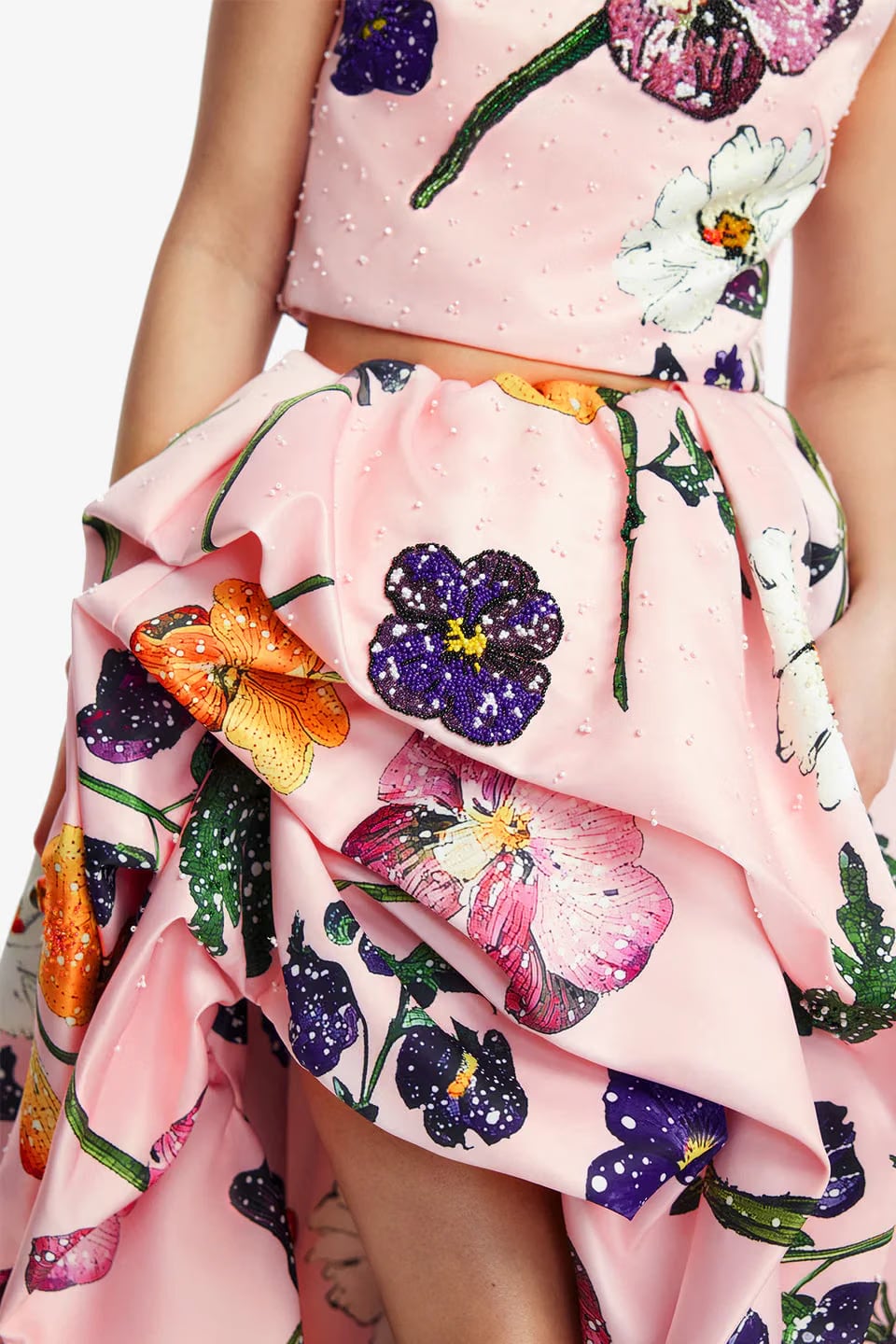 Leo Lin Fiorella Embellished Voluminous Floral Maxi Skirt in Pink
