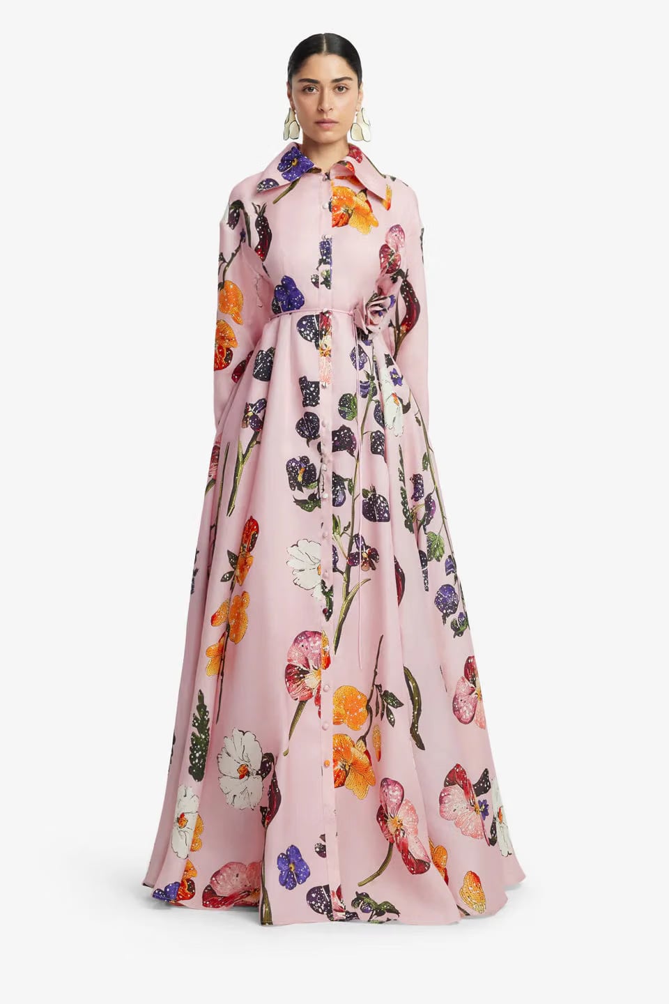 Leo Lin Josephine Silk Floral Maxi Dress in Pink