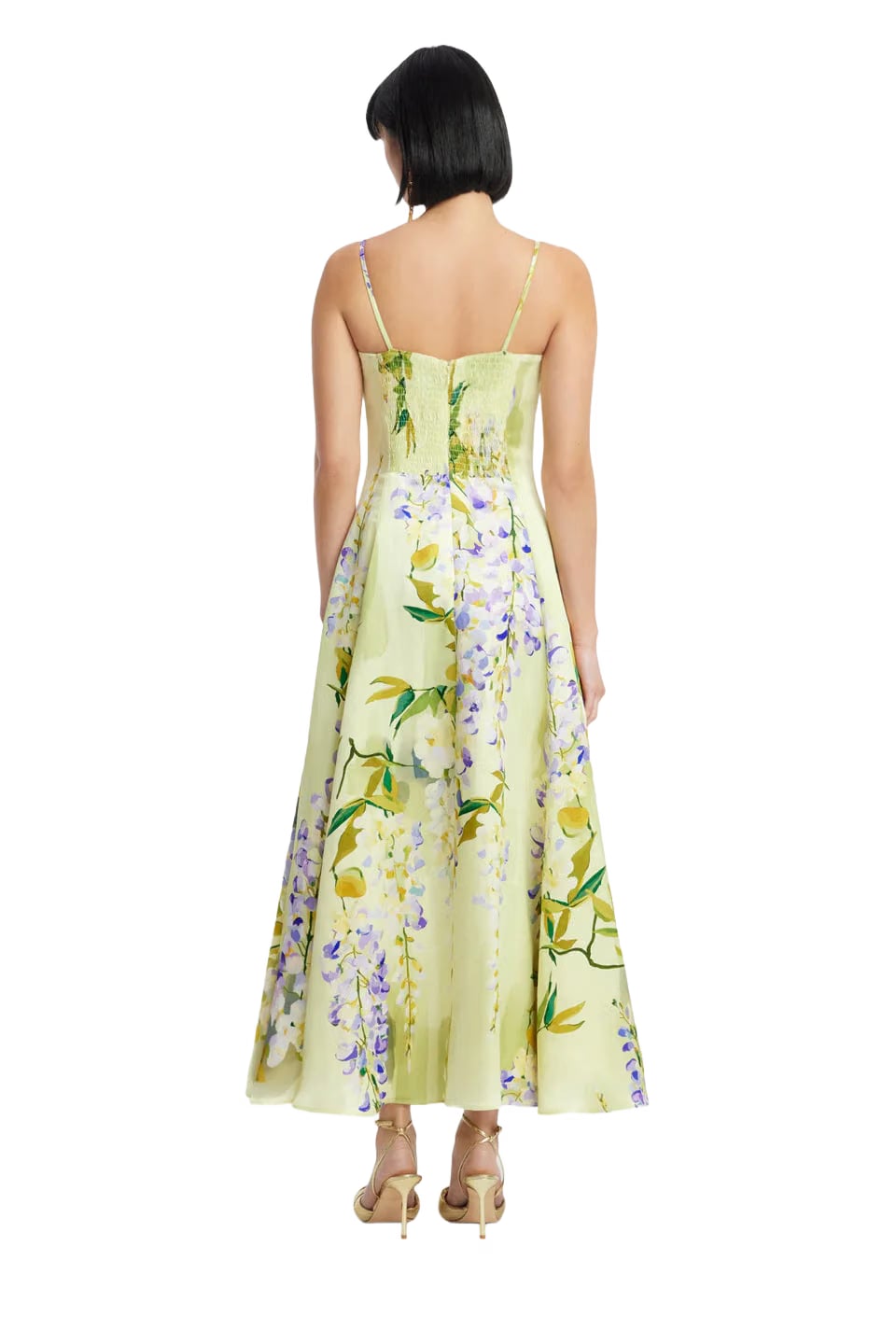 Leo Lin Mariela Linen Silk Blend Floral Midi Dress in Green