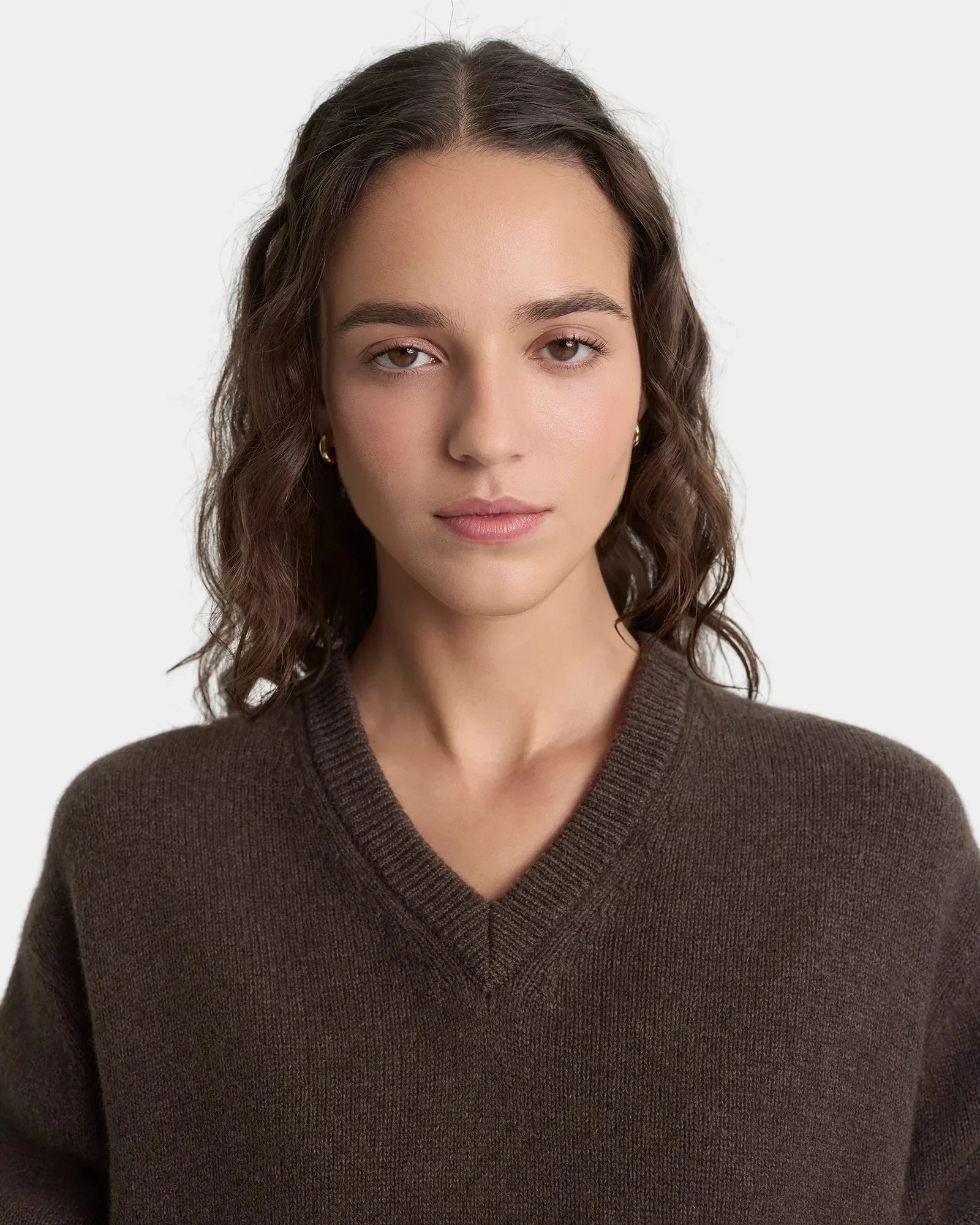Sporty & Rich SRC Cashmere V Neck Sweater in Brown
