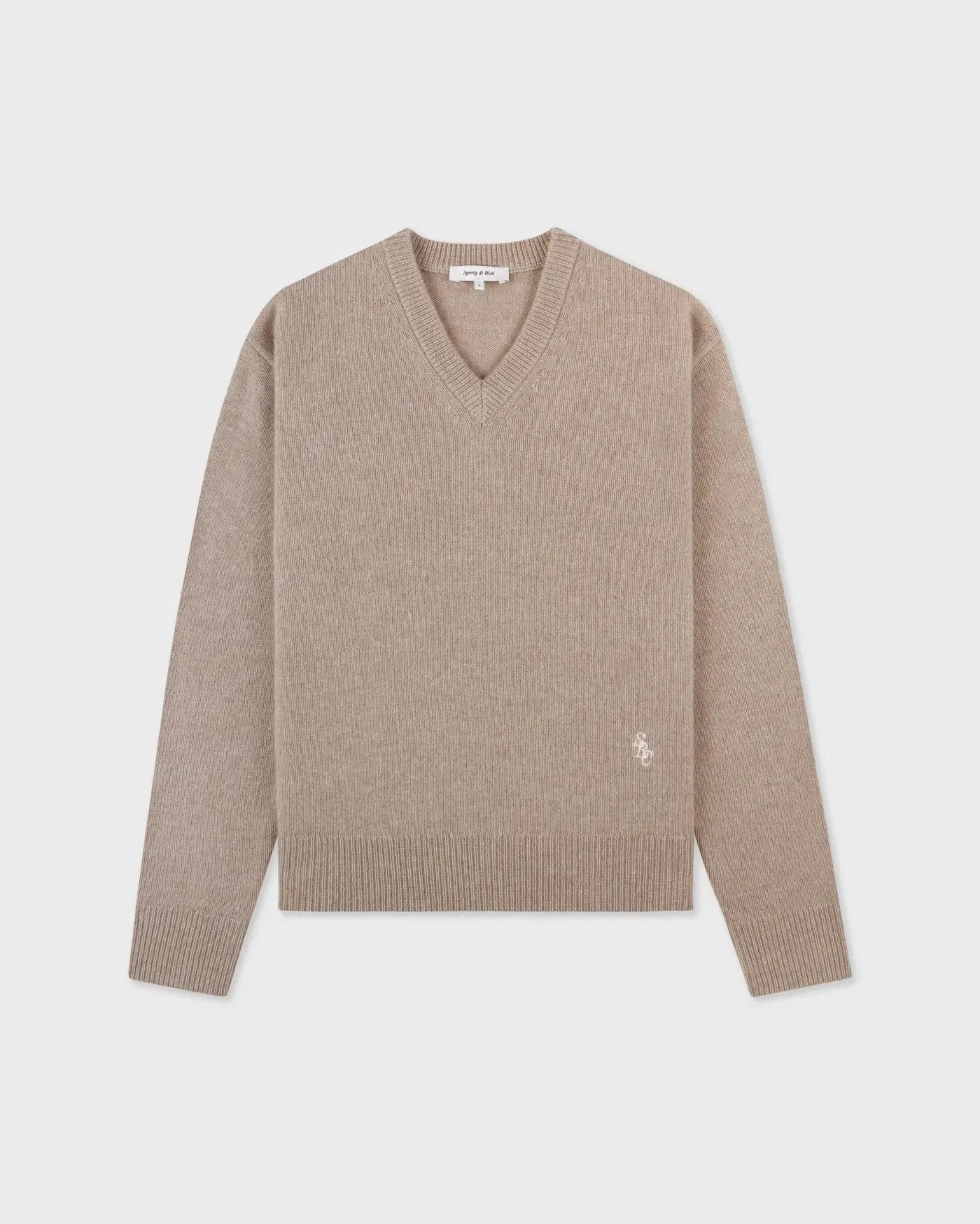 Sporty & Rich SRC Cashmere V Neck Sweater in Beige