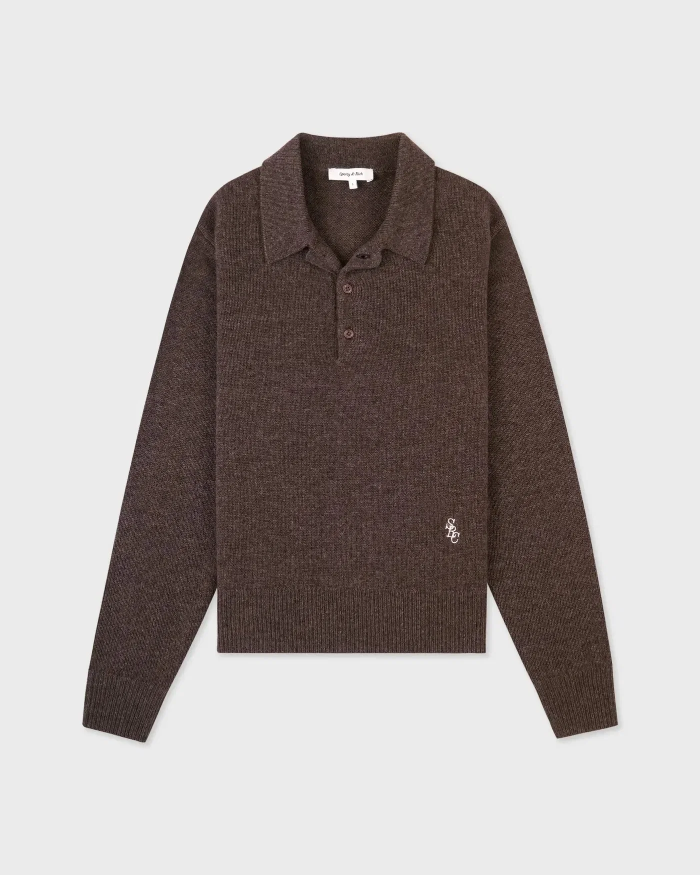Sporty & Rich SRC Cashmere Long Sleeves Polo T-Shirt in Brown