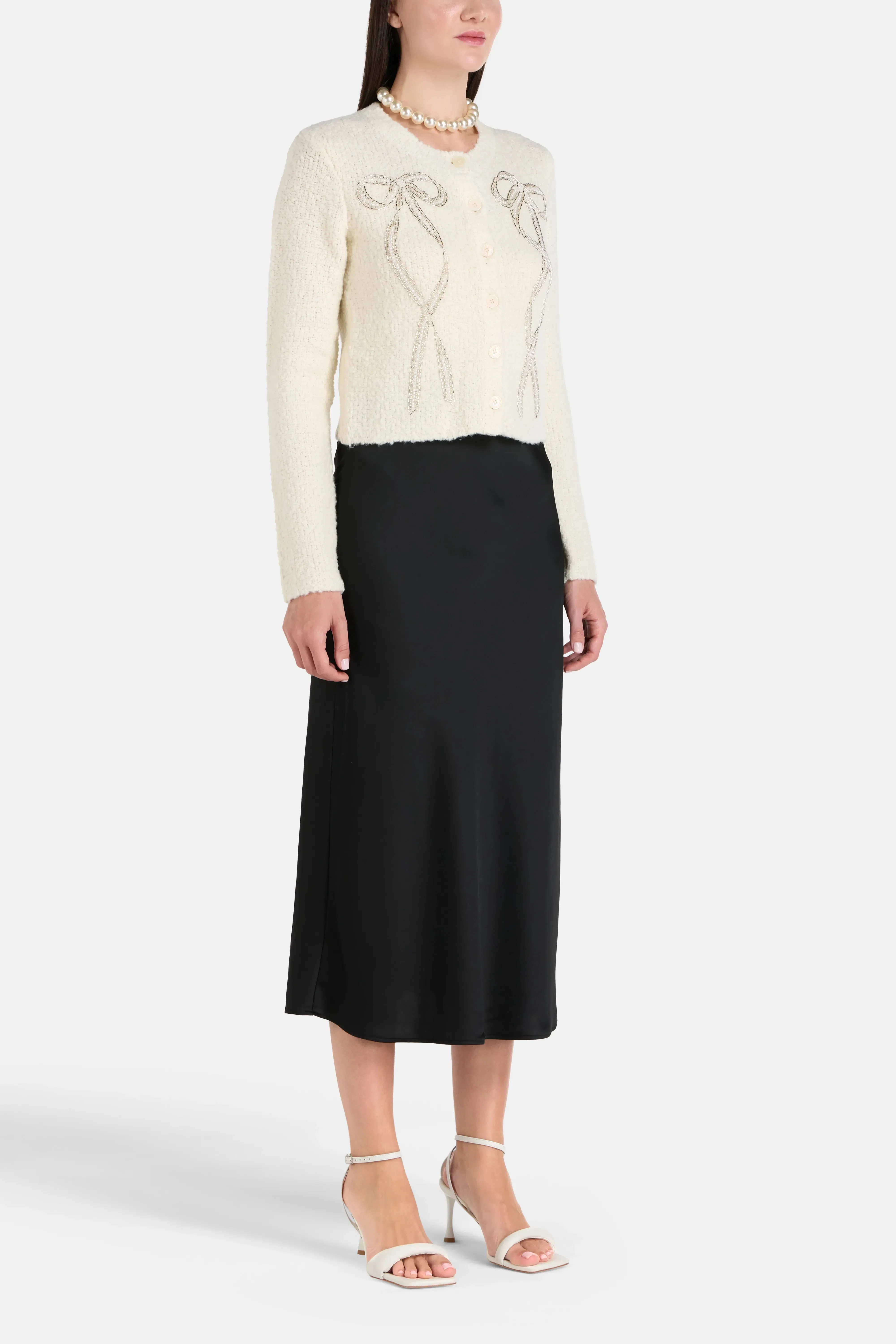 LoveShackFancy Leocadia Bow Cardigan in White