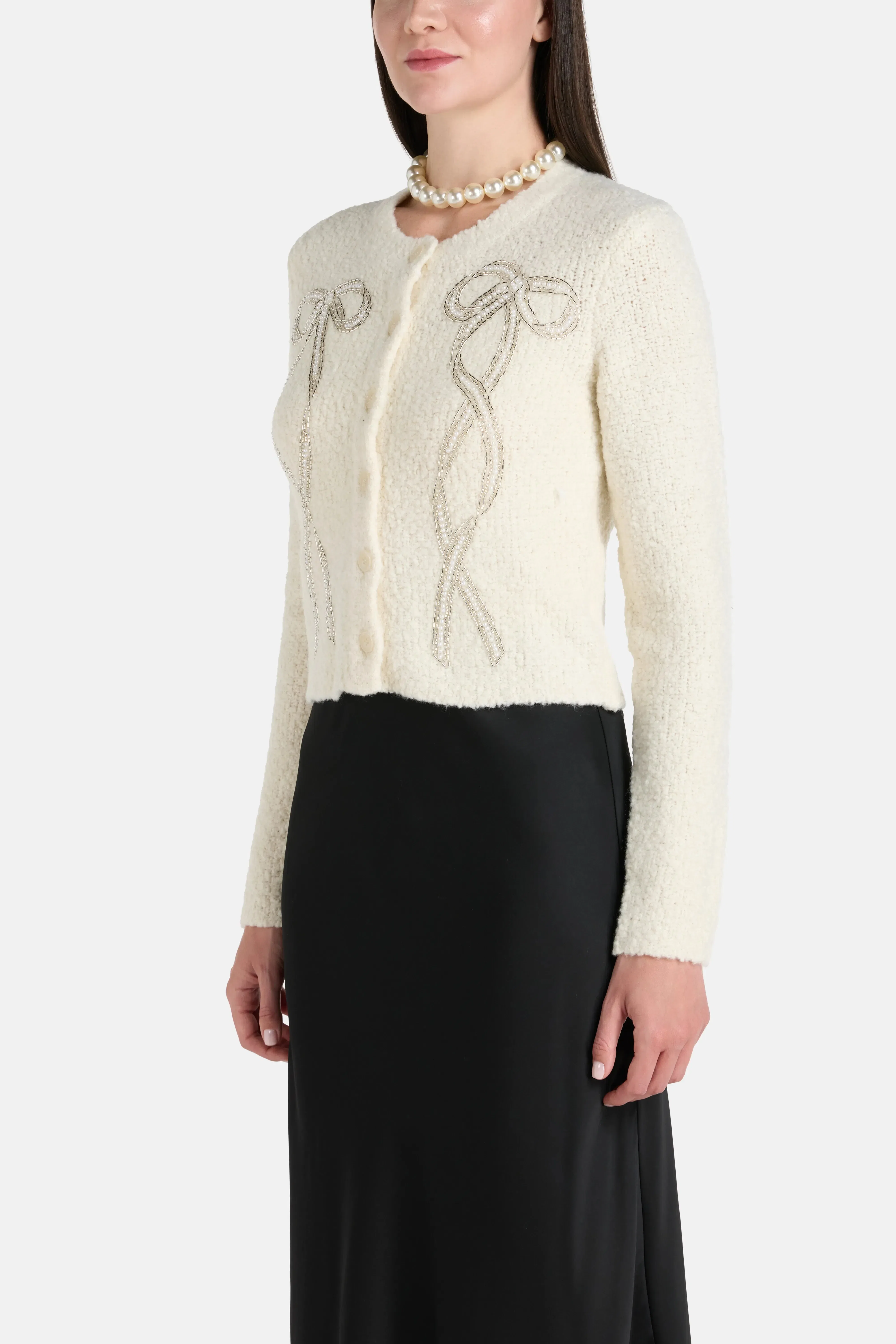 LoveShackFancy Leocadia Bow Cardigan in White