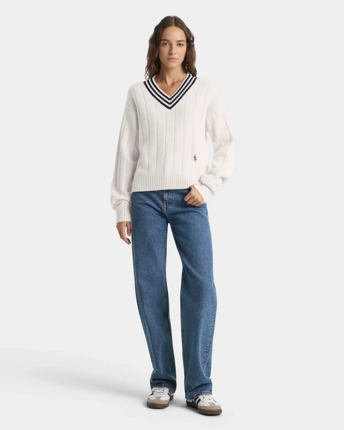 Sporty & Rich SRC Cricket Cashmere Wool Jumper Sweater in Beige