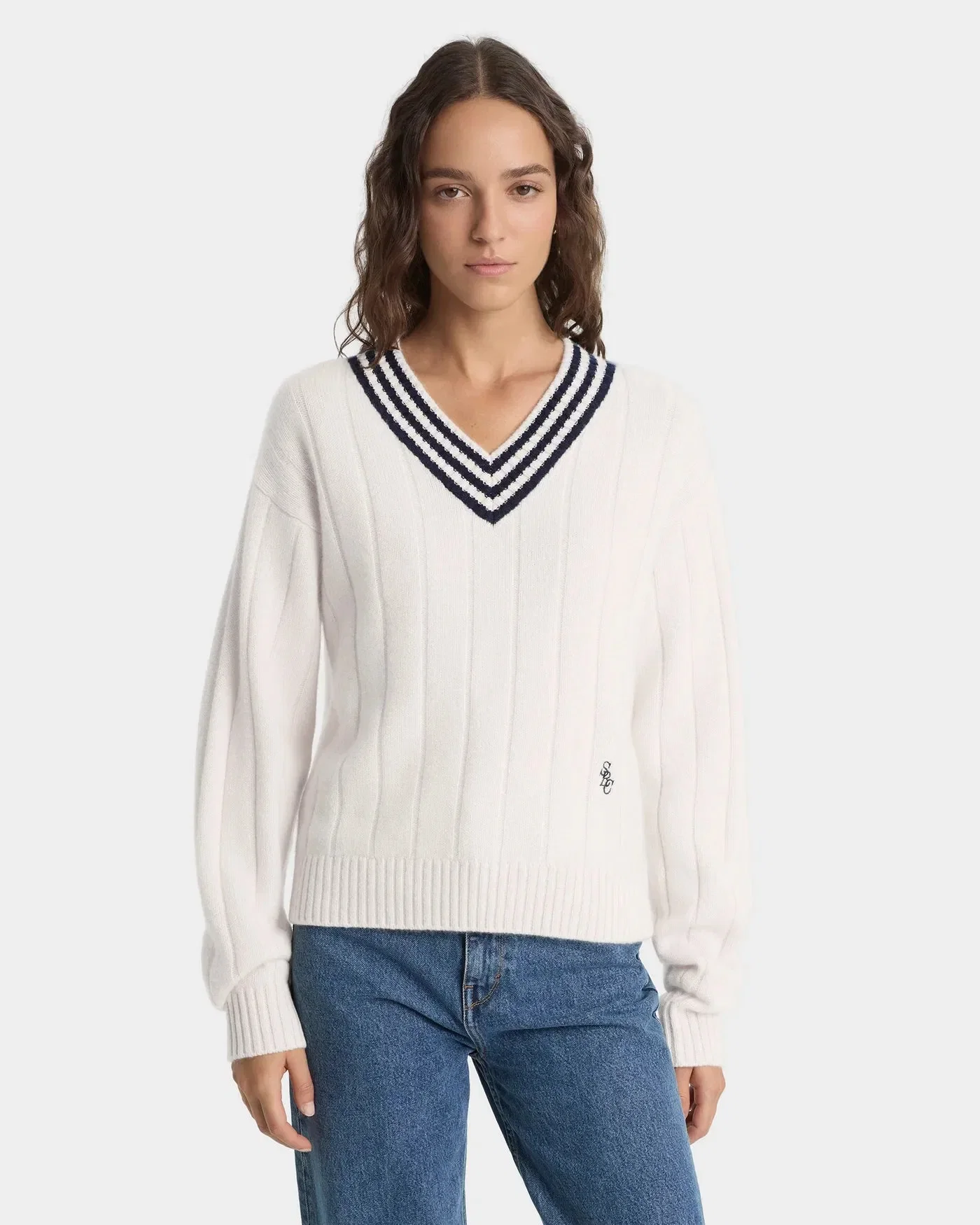 Sporty & Rich SRC Cricket Cashmere Wool Jumper Sweater in Beige