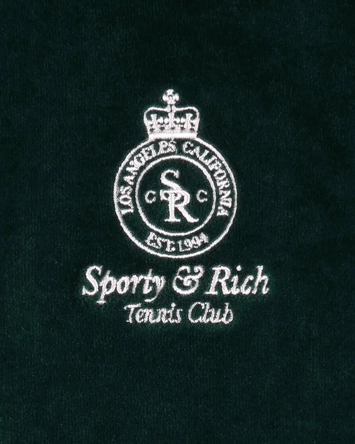 Sporty & Rich Crown Tennis Velour LS Cotton Polo T-Shirt in Green