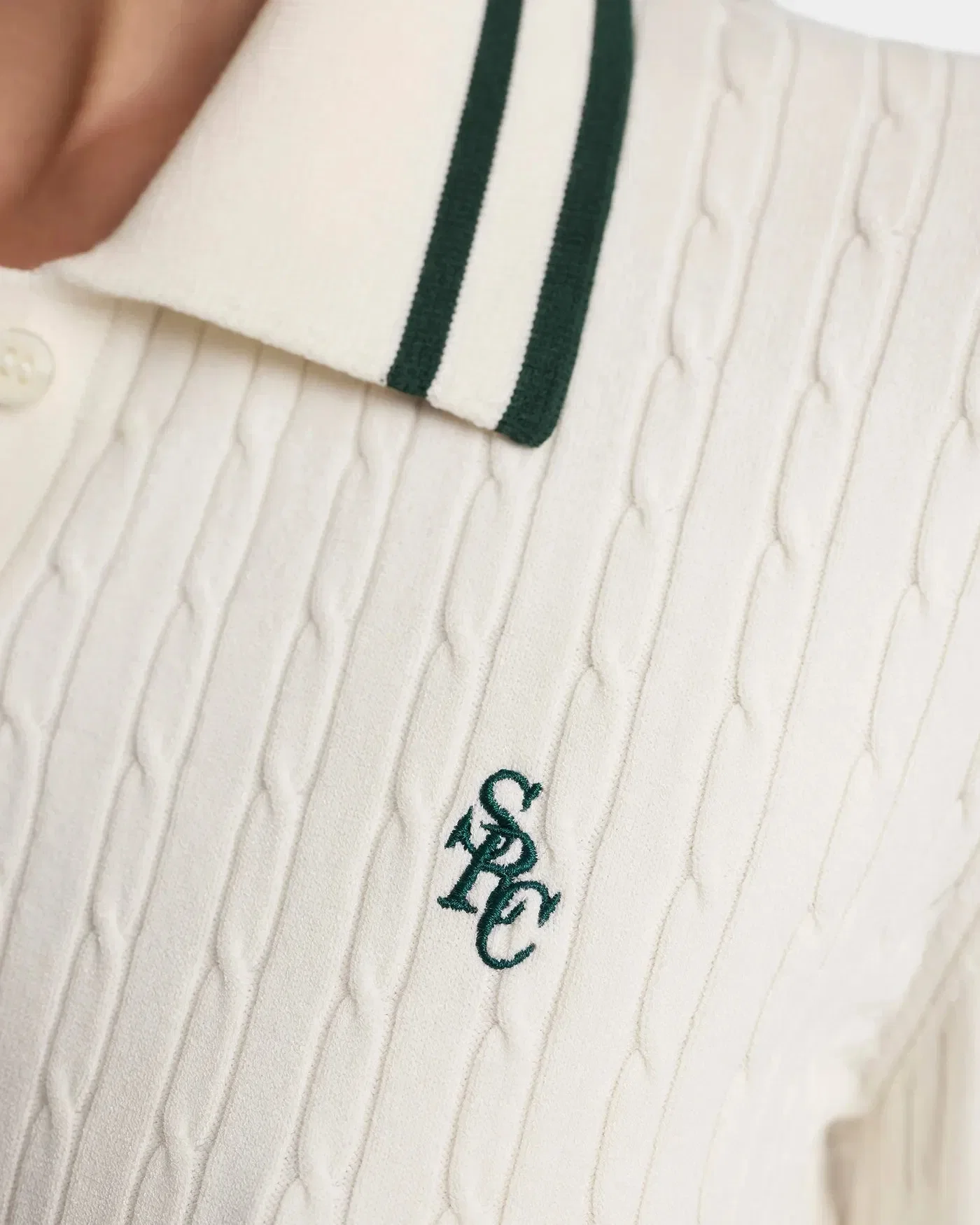 Sporty & Rich SRC Cable LS Polo T-Shirt in Beige