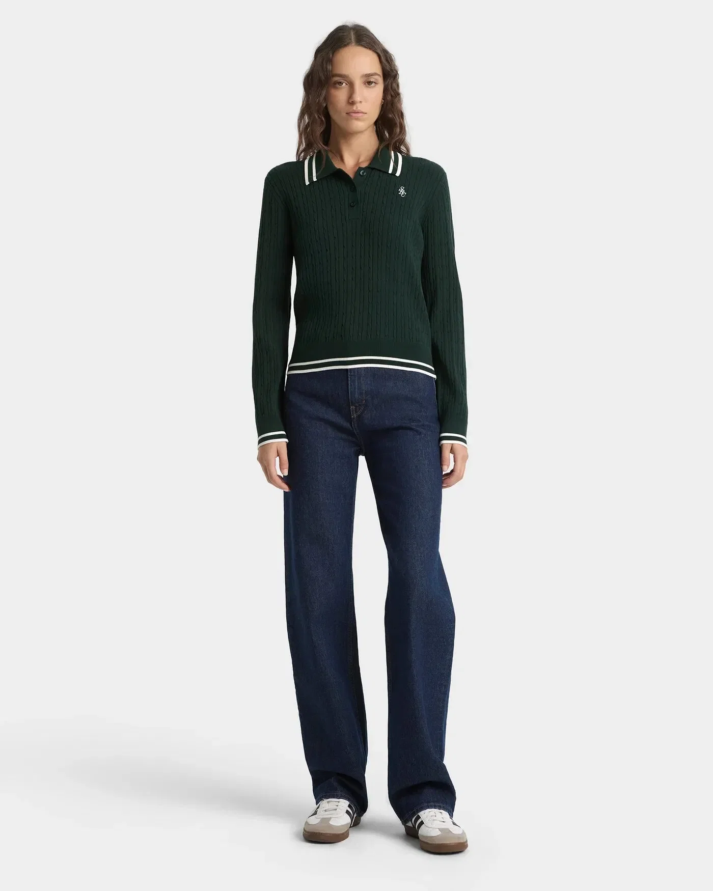 Sporty & Rich SRC Cable LS Polo T-Shirt in Green