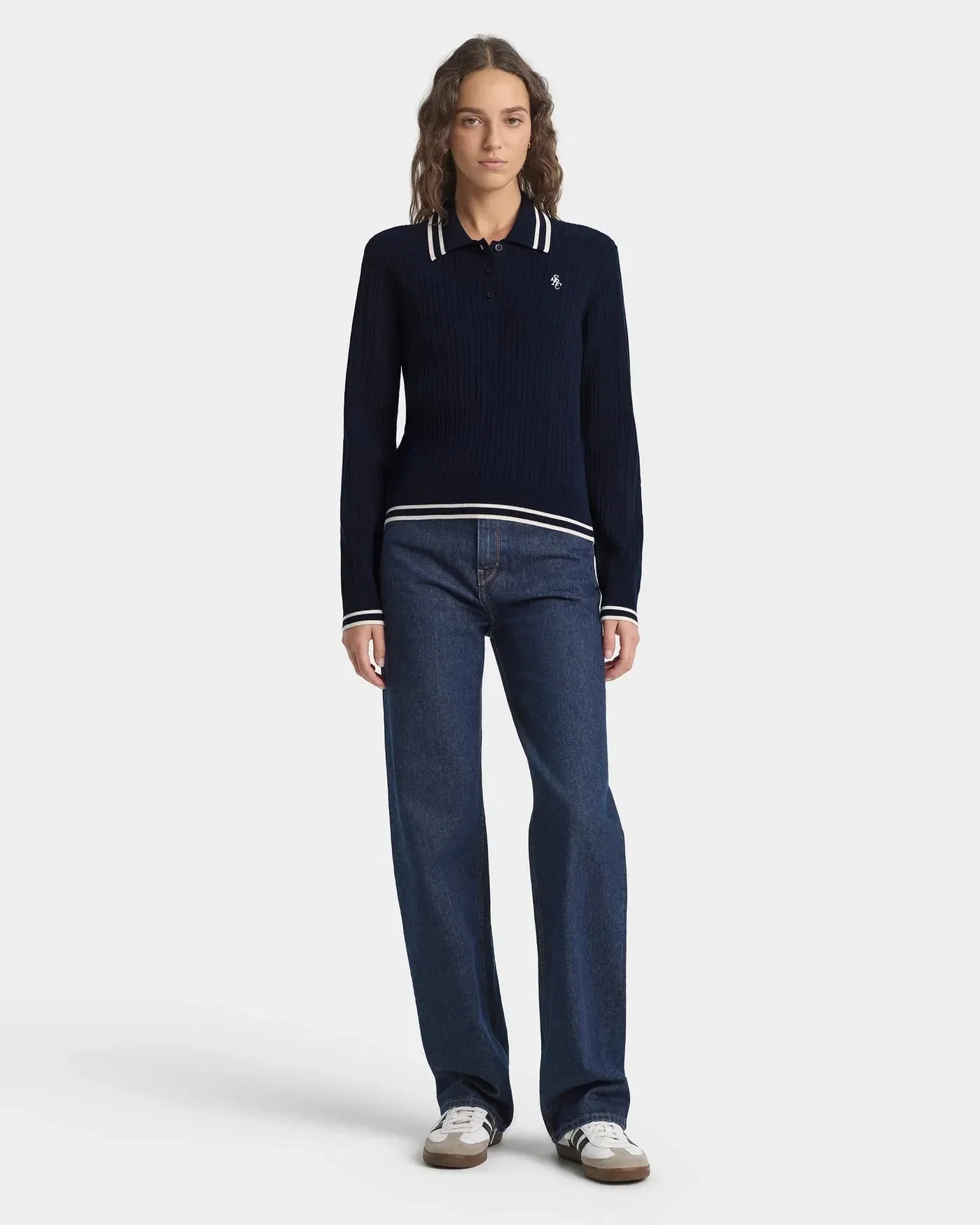 Sporty & Rich SRC Cable LS Polo T-Shirt in Blue