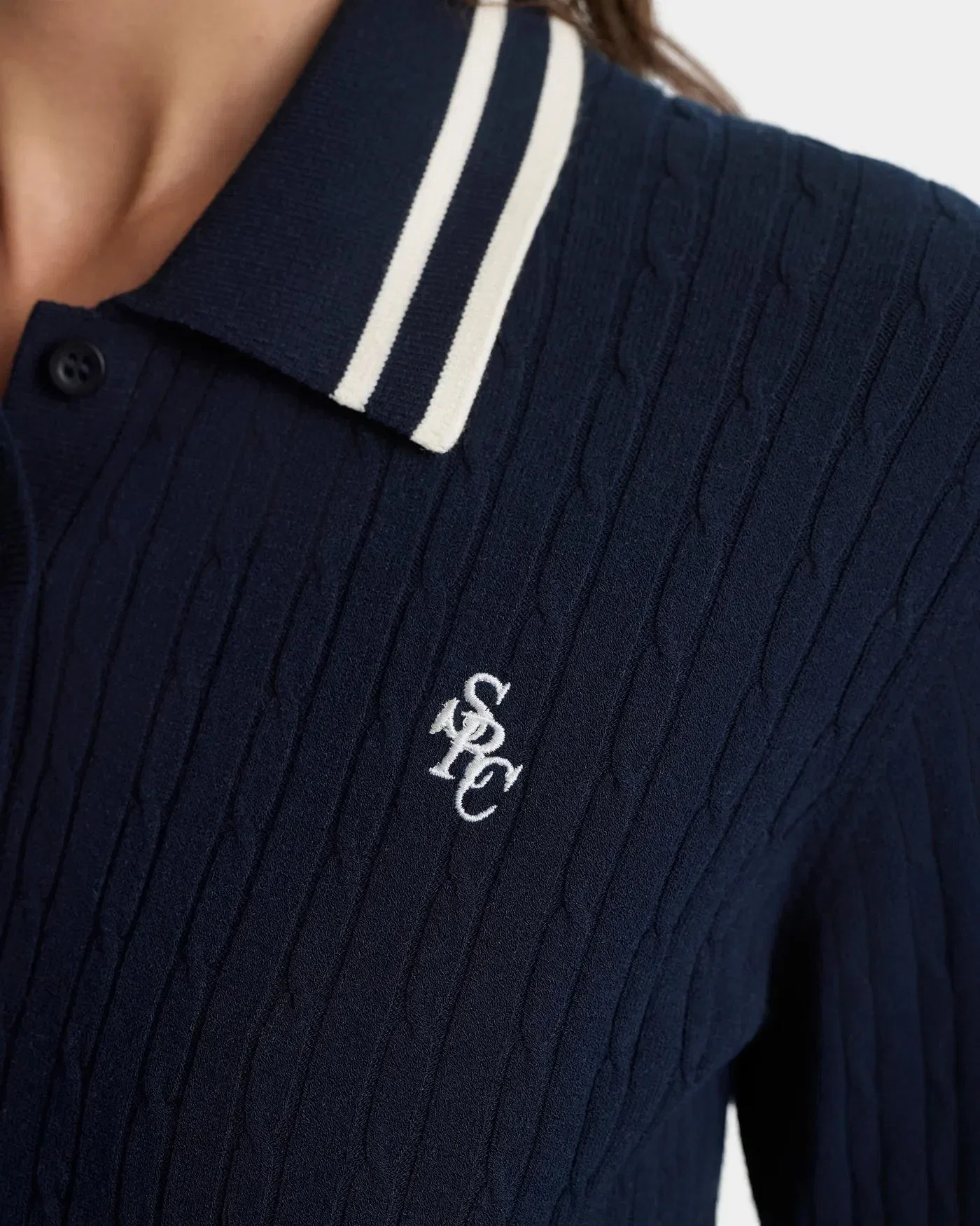 Sporty & Rich SRC Cable LS Polo T-Shirt in Blue