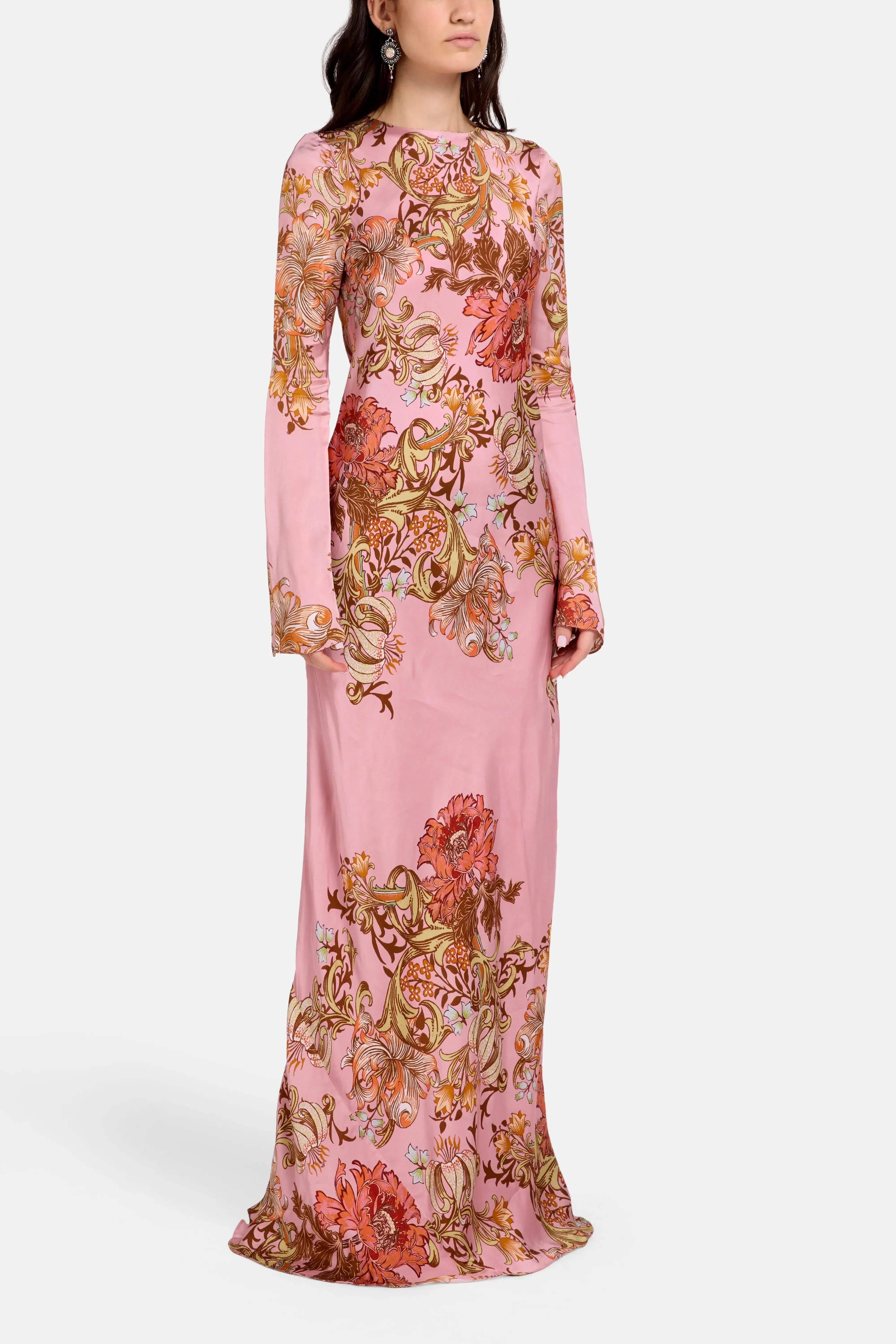 Hemant And Nandita Back Ties Floral Maxi Dress in Pink