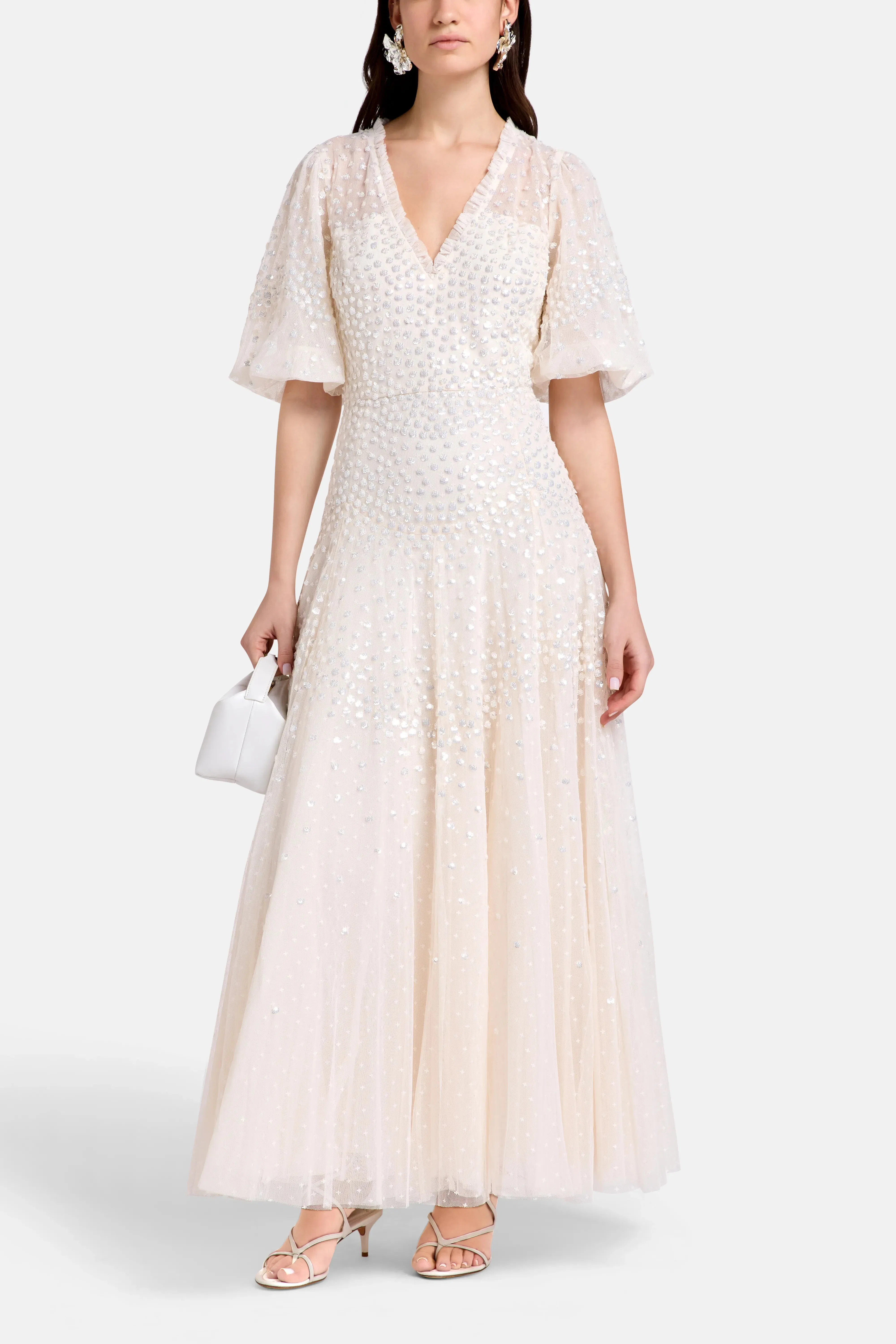 Needle & Thread Scallop Sequins Evening Dress in Cream