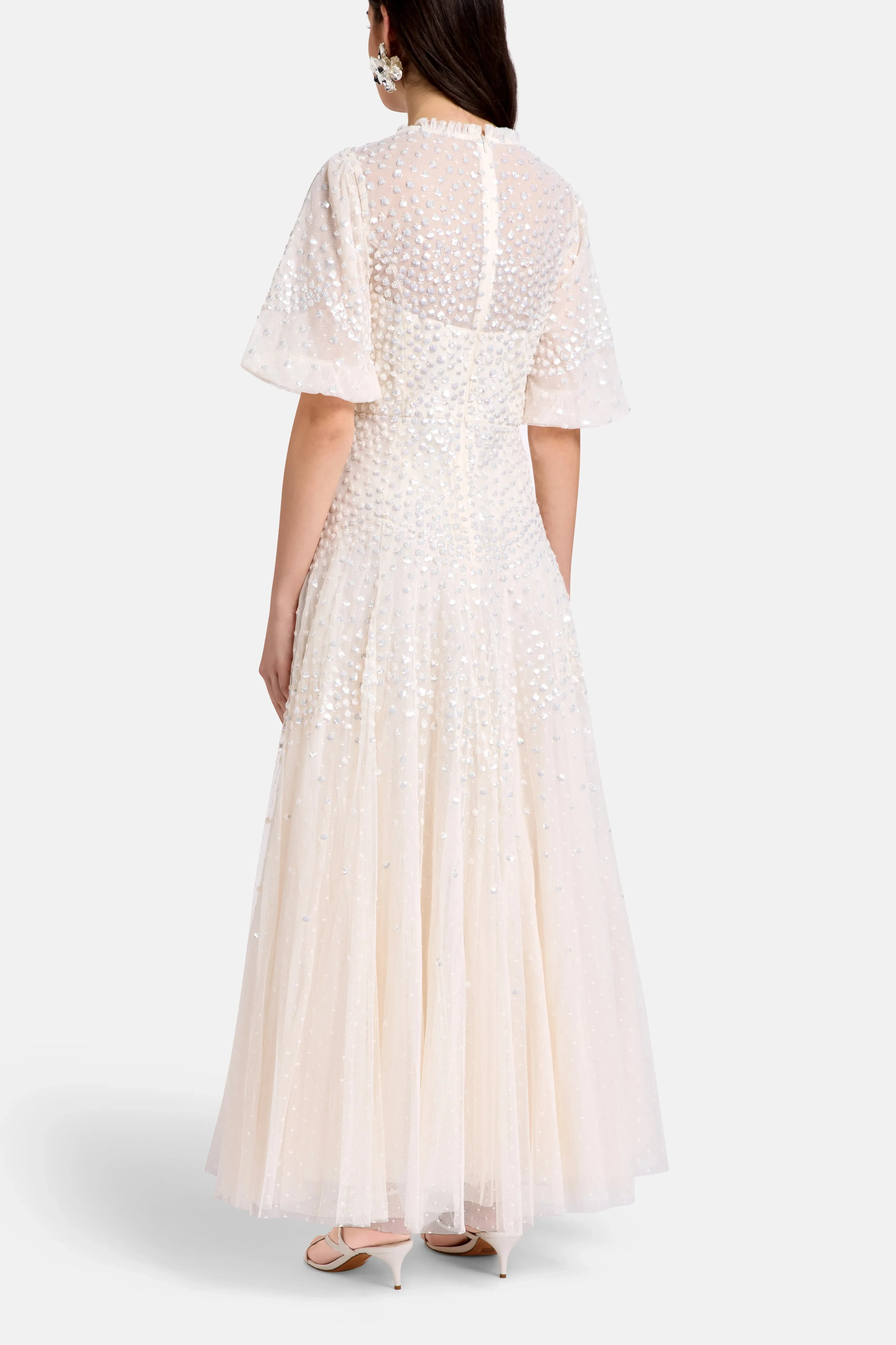 Needle & Thread Scallop Sequins Evening Dress in Cream