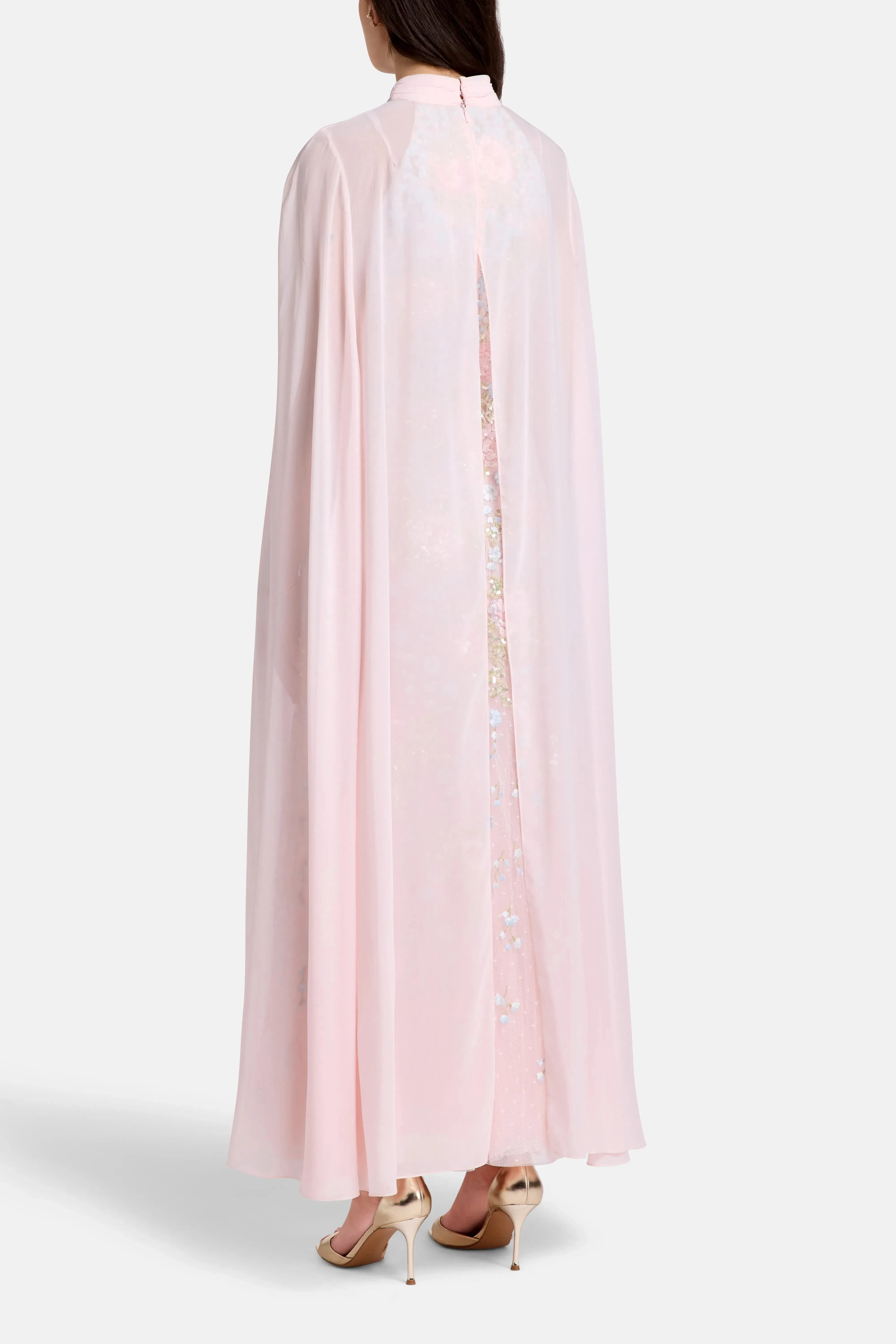 Needle & Thread Cressida Floral Cape Floral Evening Dress in Pink