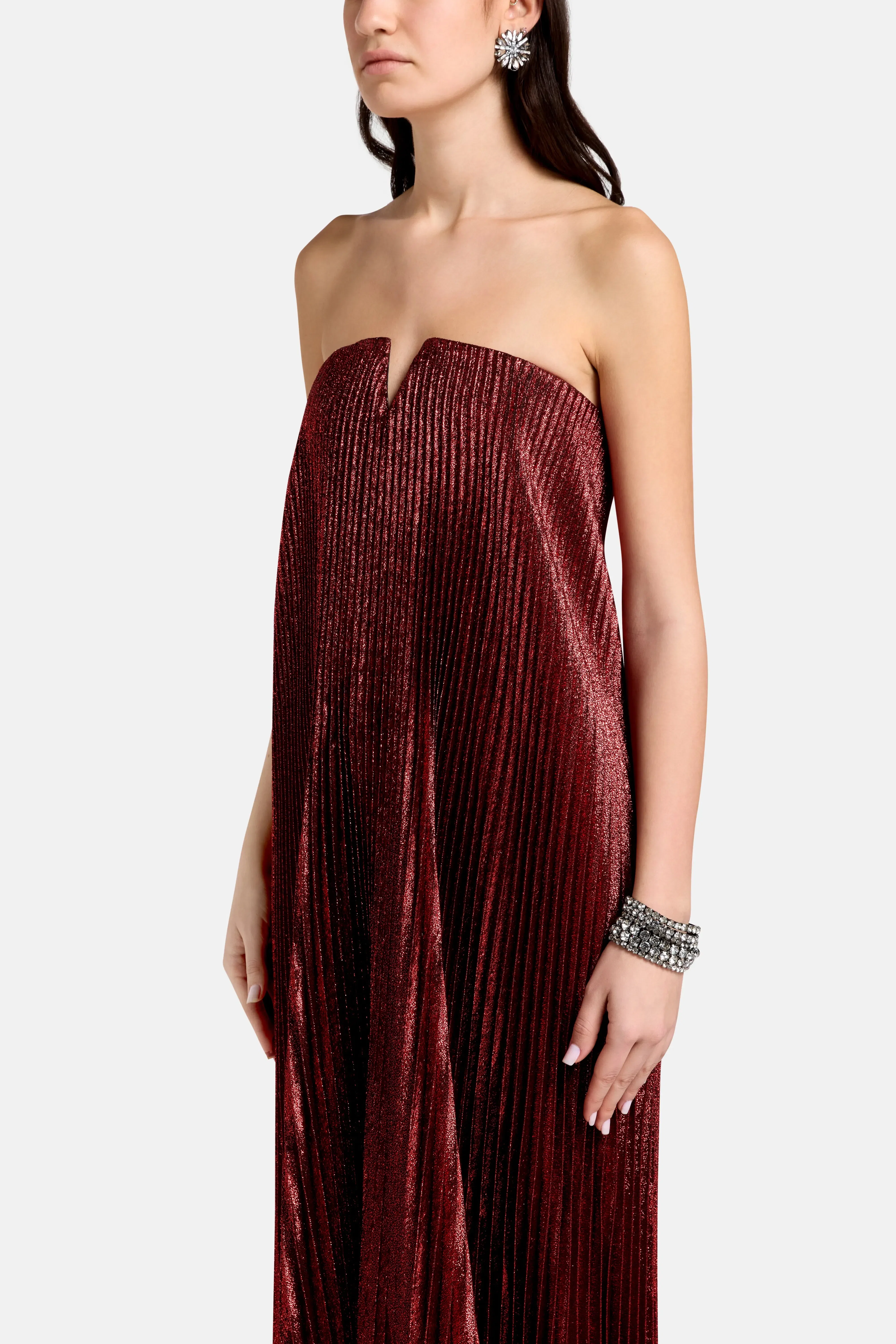 L'IDÉE Black Tie Strapless Evening Dress in Red