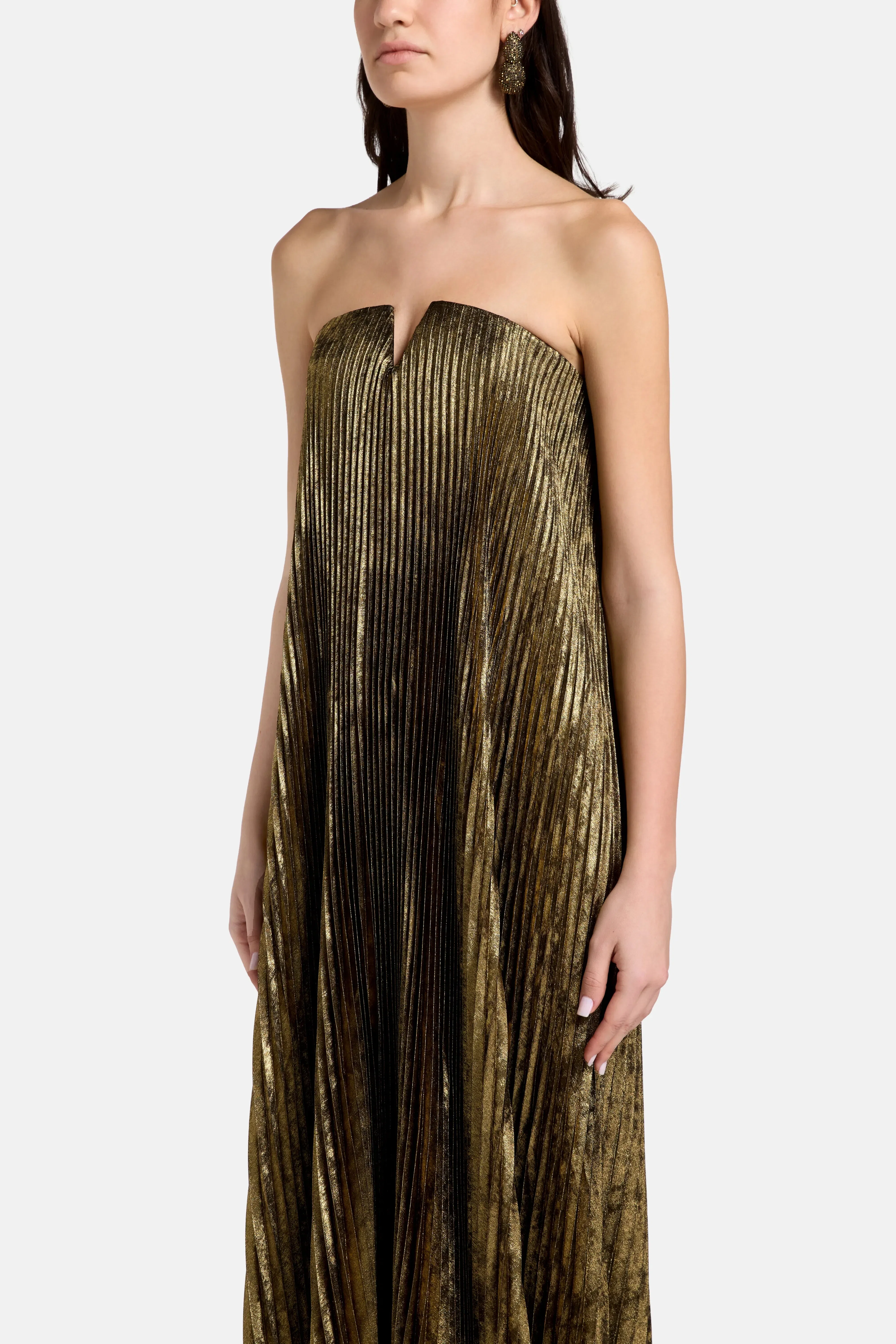 L'IDÉE Black Tie Strapless Evening Dress in Gold
