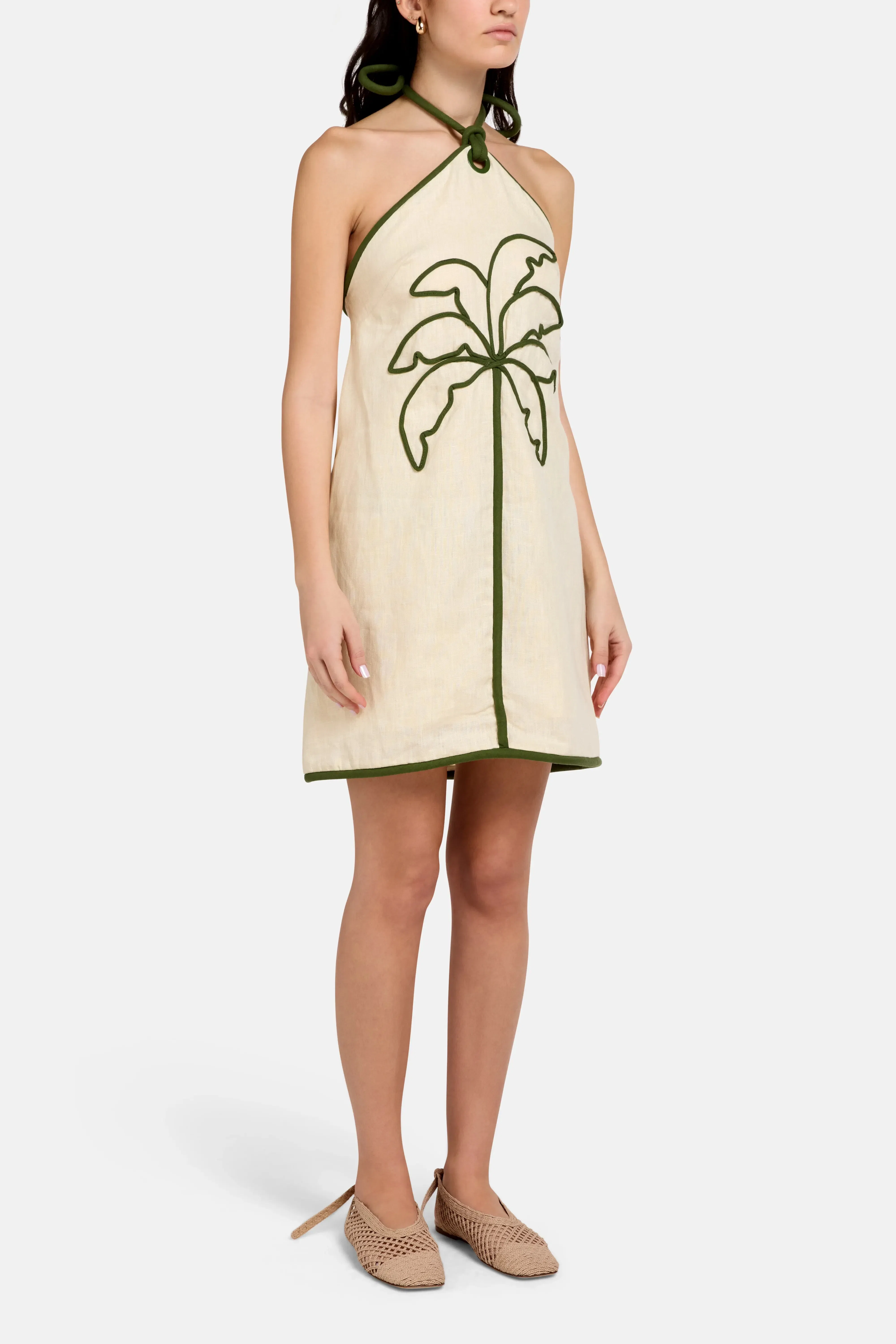FARM Rio Sand Coconut Sleeveless Linen Mini Dress in Brown