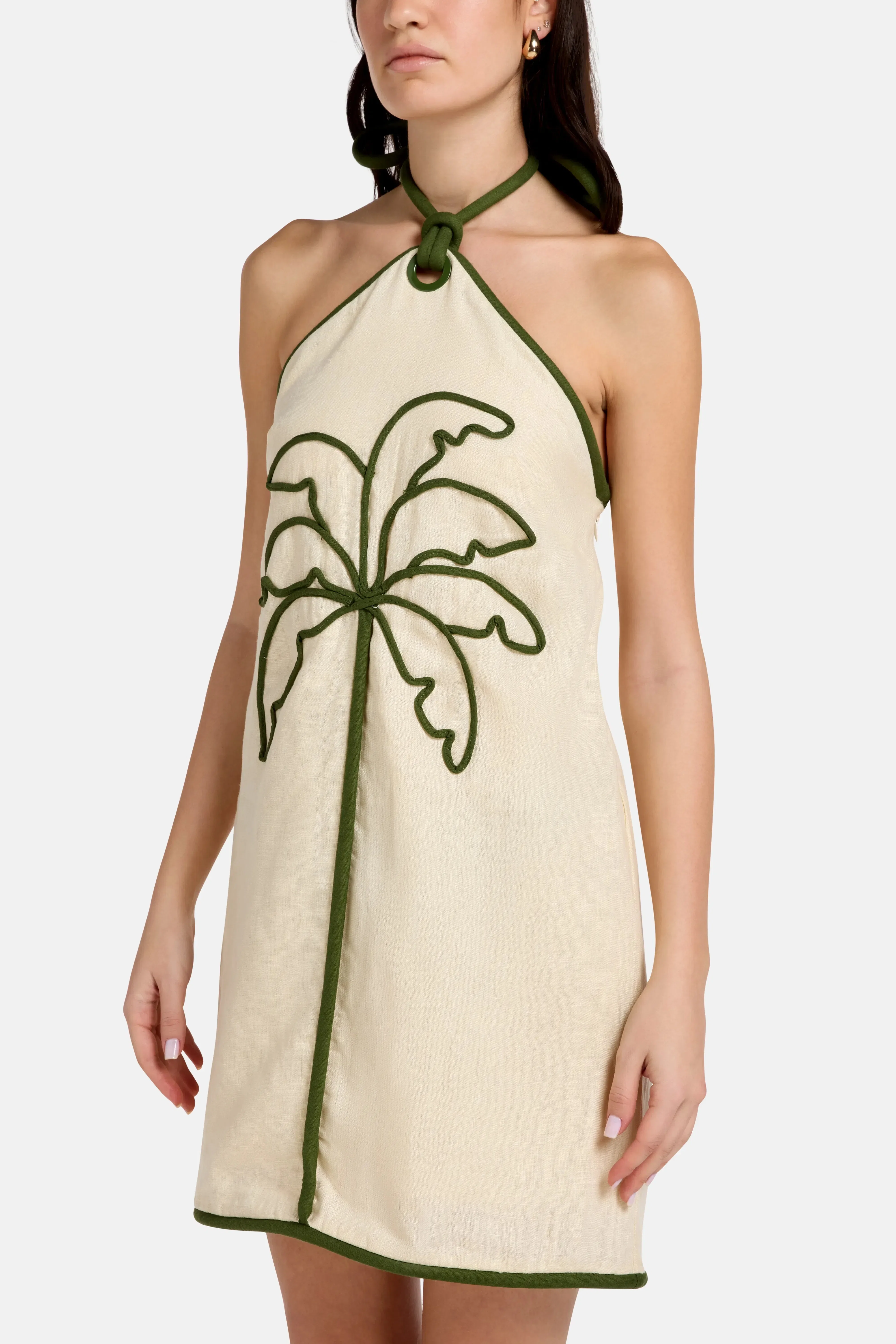 FARM Rio Sand Coconut Sleeveless Linen Mini Dress in Brown