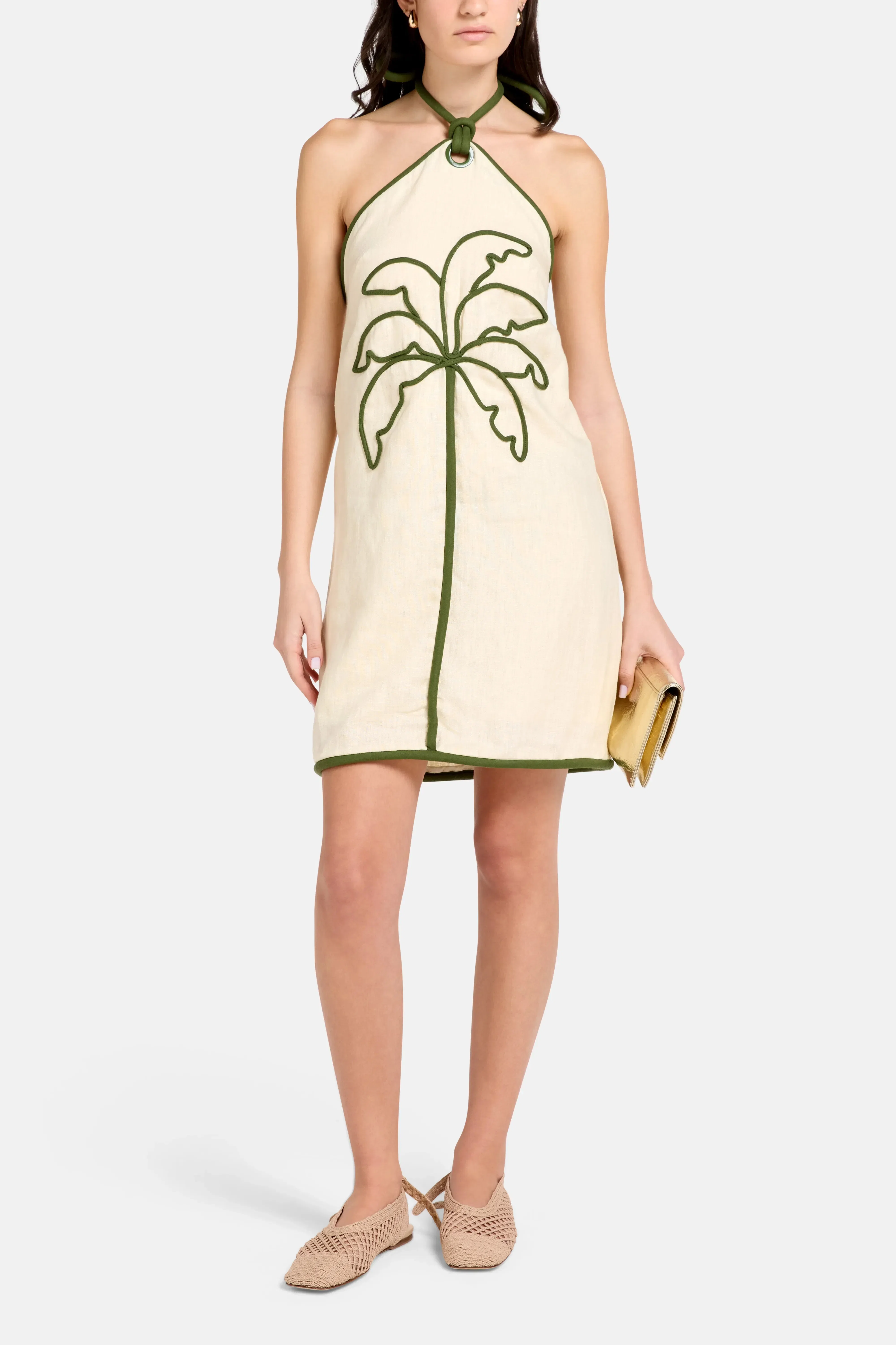 FARM Rio Sand Coconut Sleeveless Linen Mini Dress in Brown