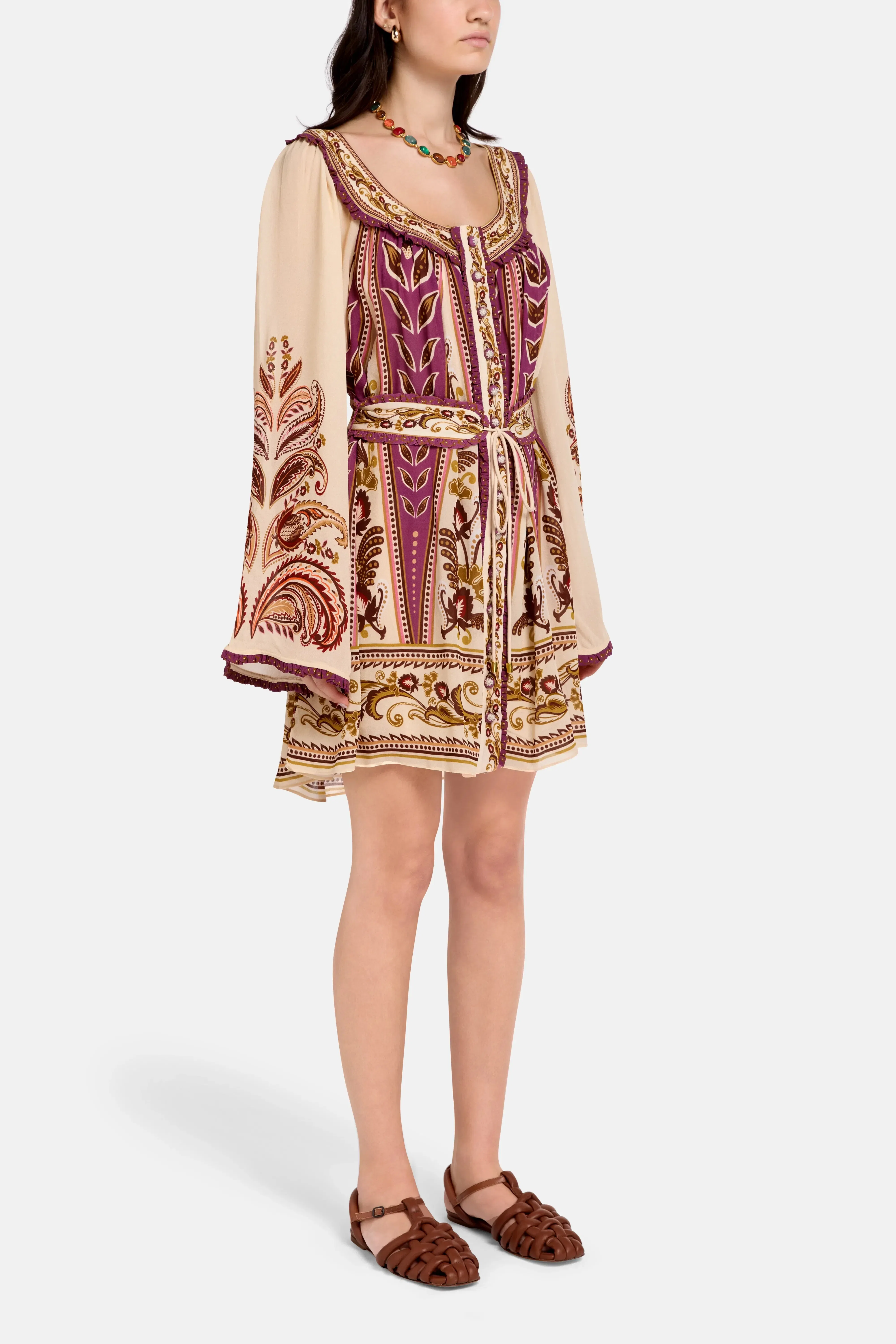 FARM Rio Delicate Ainika Sand Mini Dress in Brown