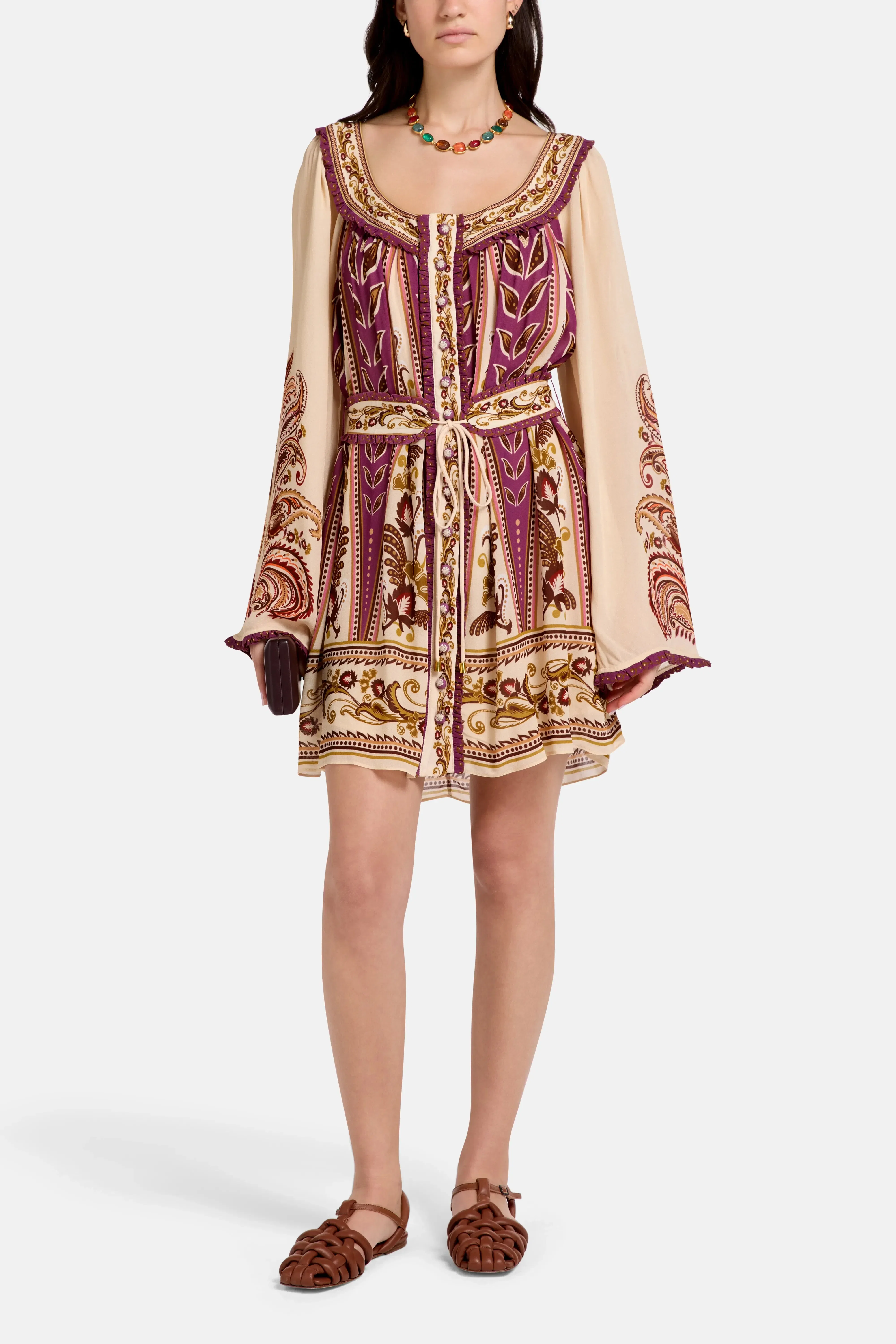 FARM Rio Delicate Ainika Sand Mini Dress in Brown
