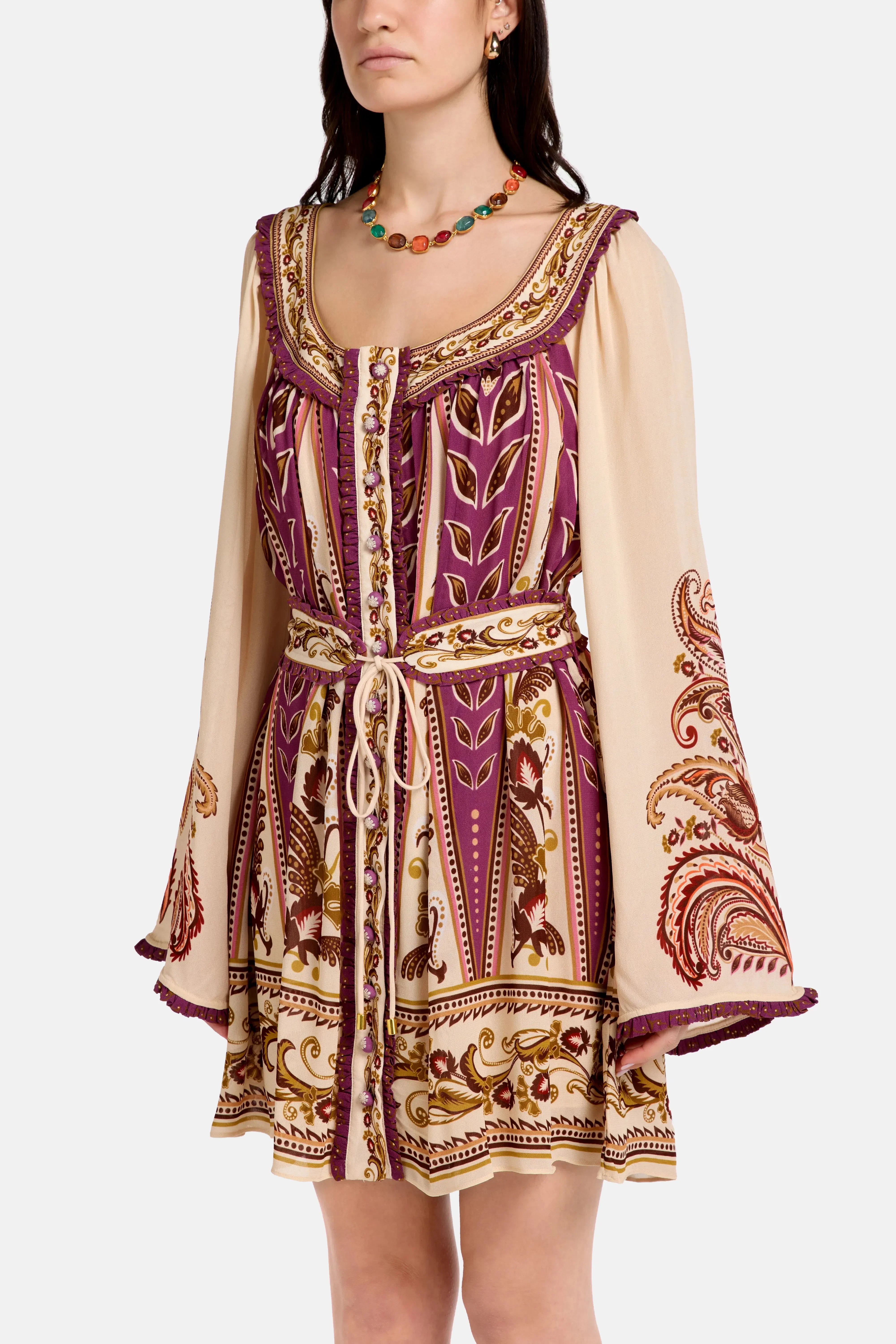 FARM Rio Delicate Ainika Sand Mini Dress in Brown
