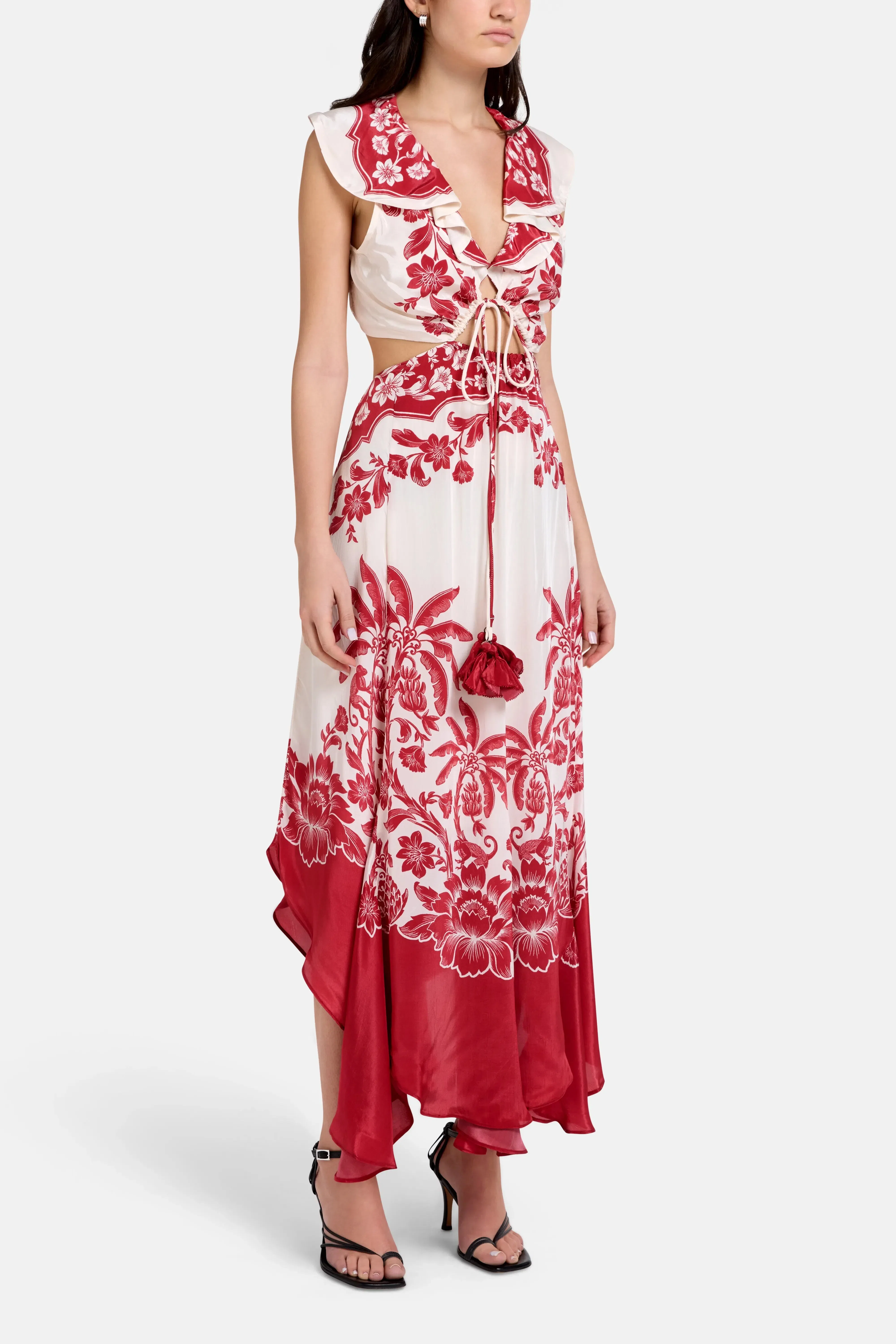 FARM Rio Guanacaste Sand Cut Out Sleeveless Midi Dress in Red